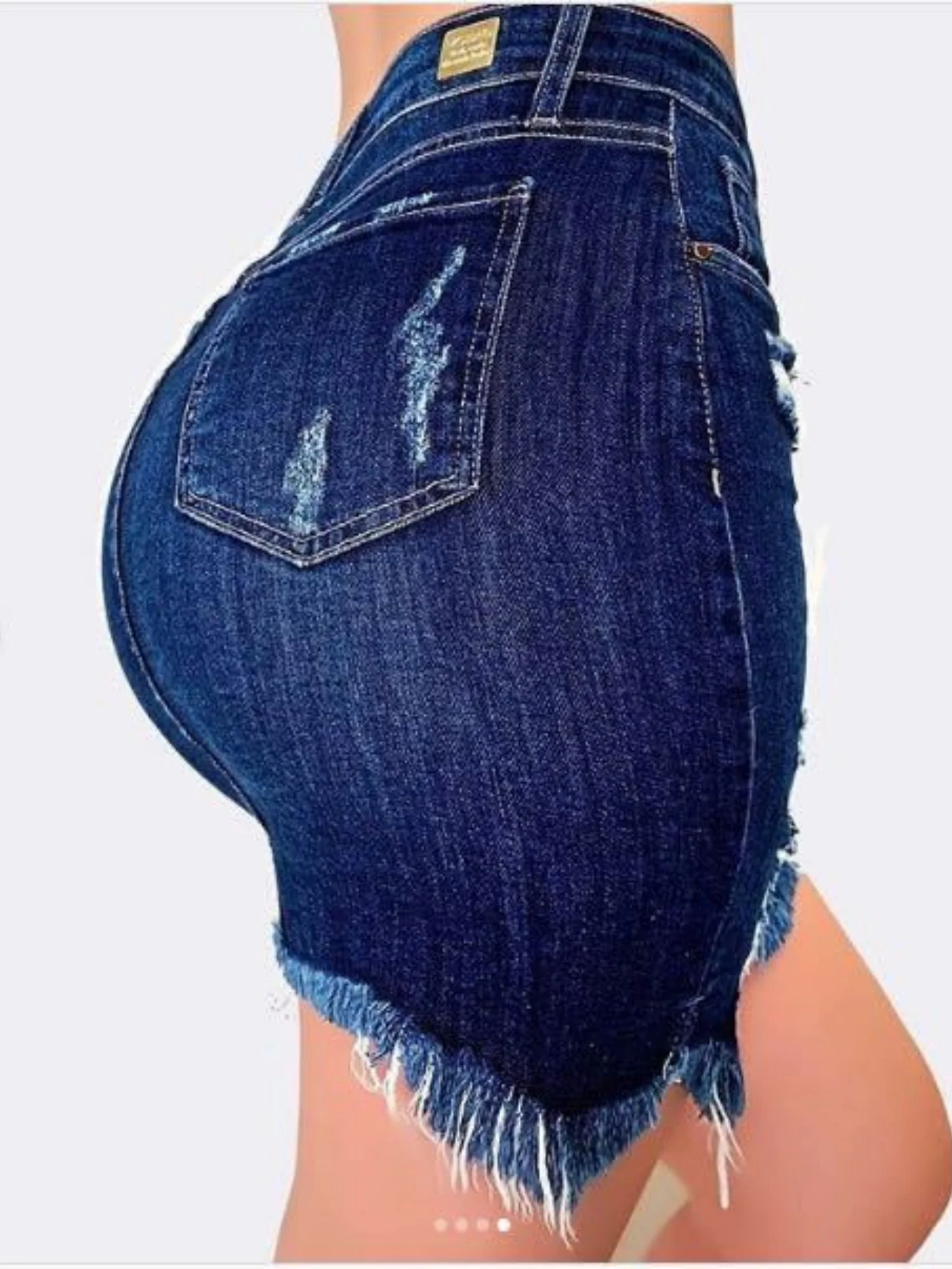 Denim Ripped Tassels Hip Wrap Short Skirt - Image 2