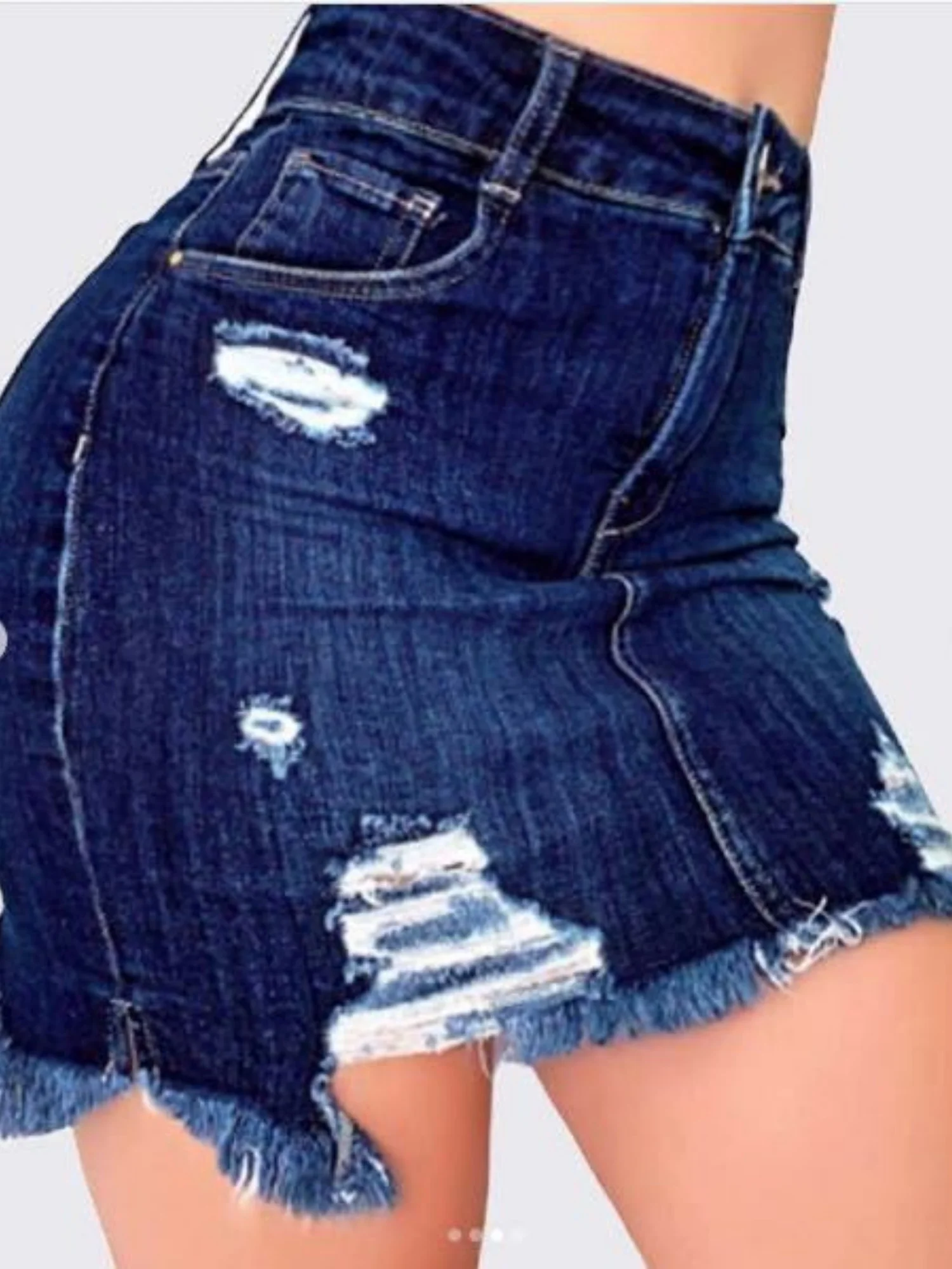 Denim Ripped Tassels Hip Wrap Short Skirt - Image 3