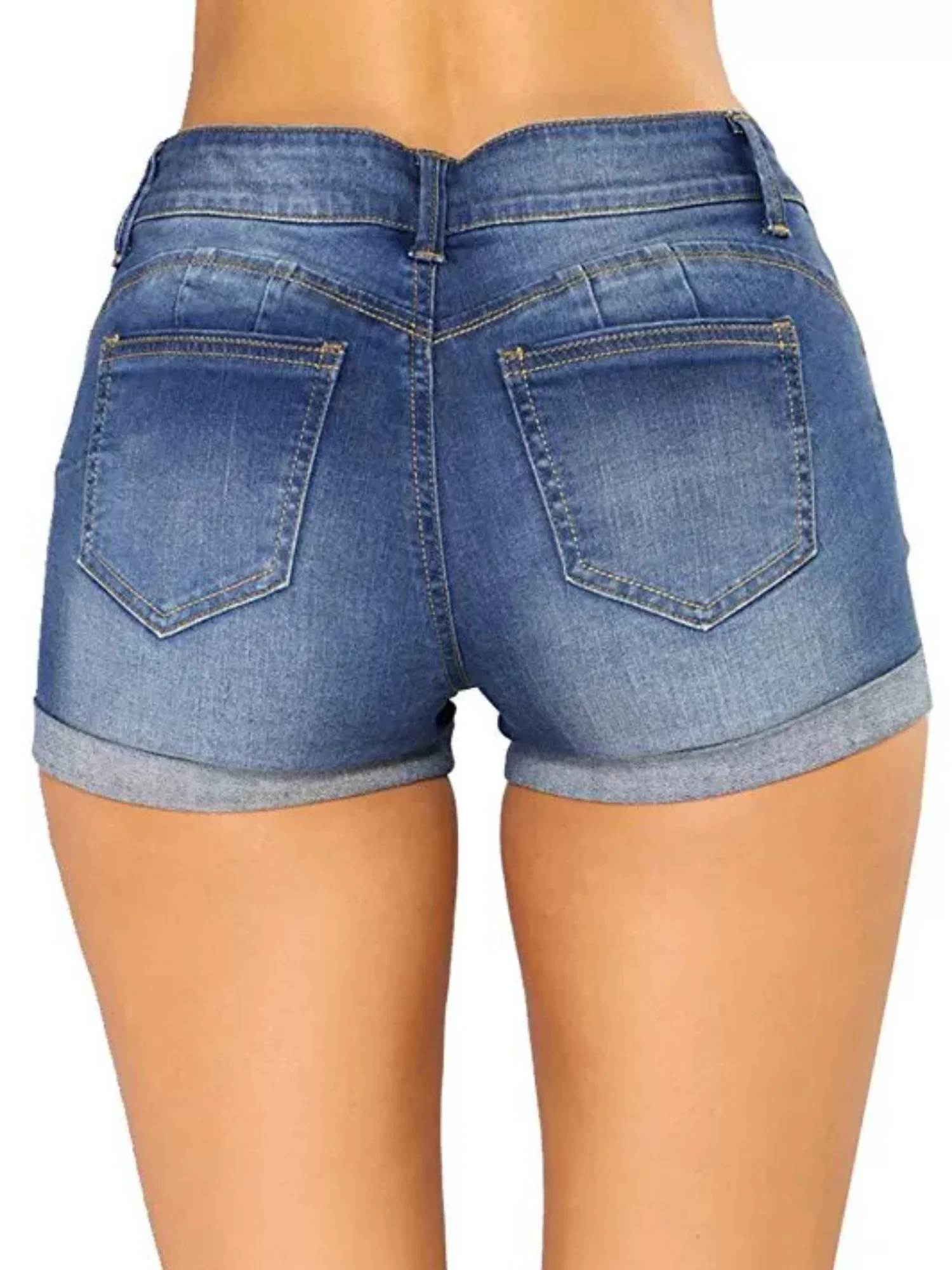 Denim Hole Flip-edge Slim-fit Shorts - Image 2