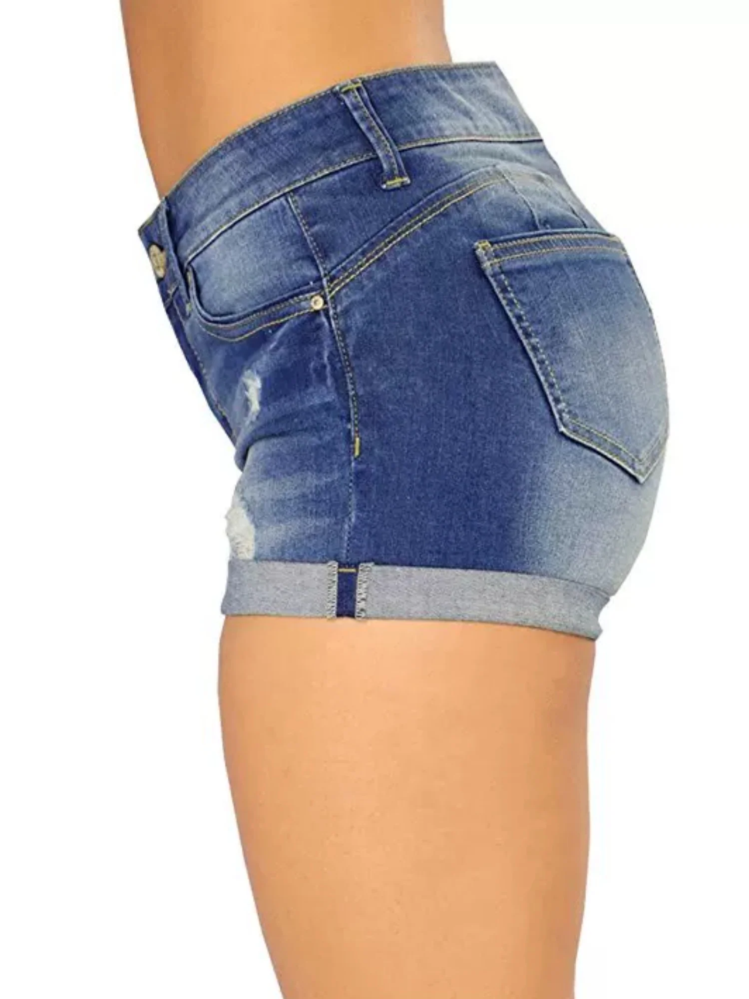 Denim Hole Flip-edge Slim-fit Shorts - Image 3