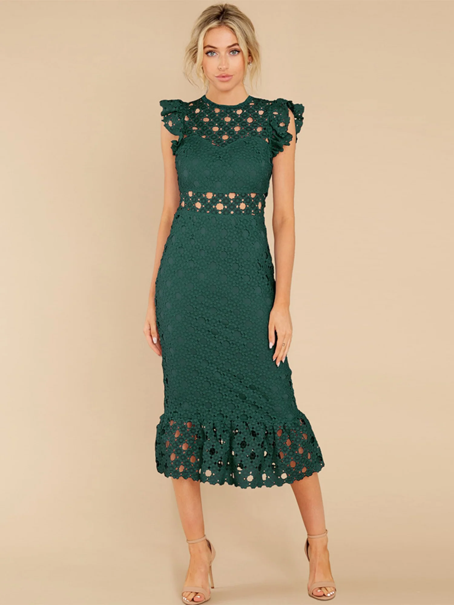 Lace Trim Hollow Out Hip Wrap Maxi Dresses - Image 4