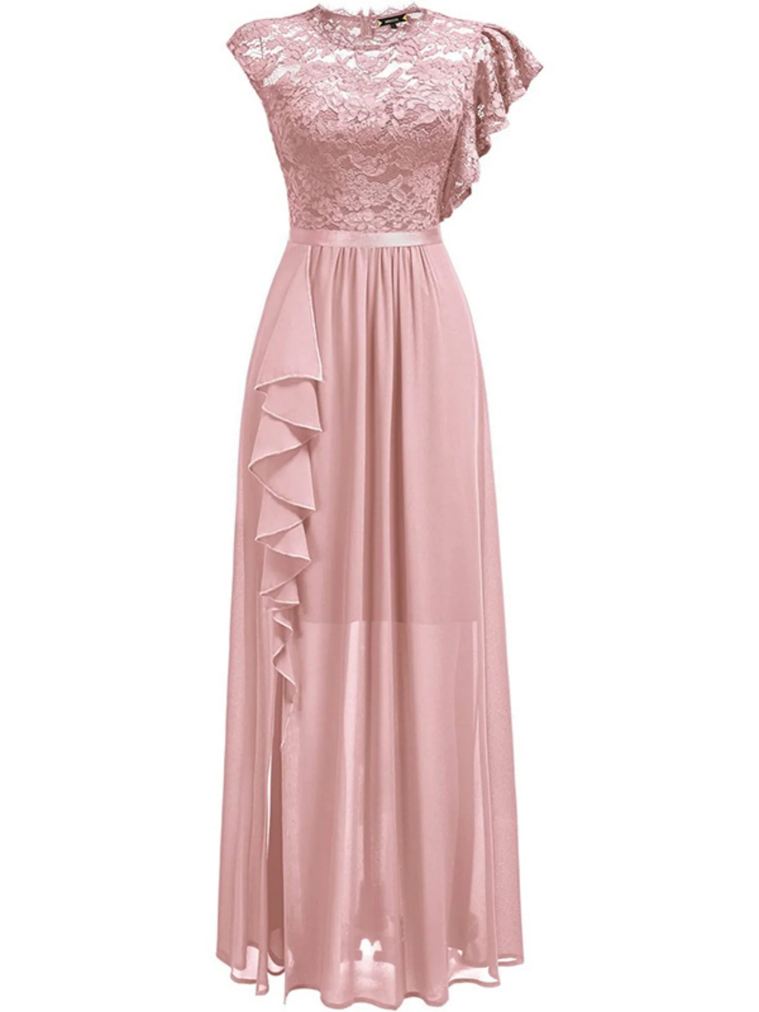 Lace Cutout Lace Patchwork Short-sleeved Long Dress - Image 3