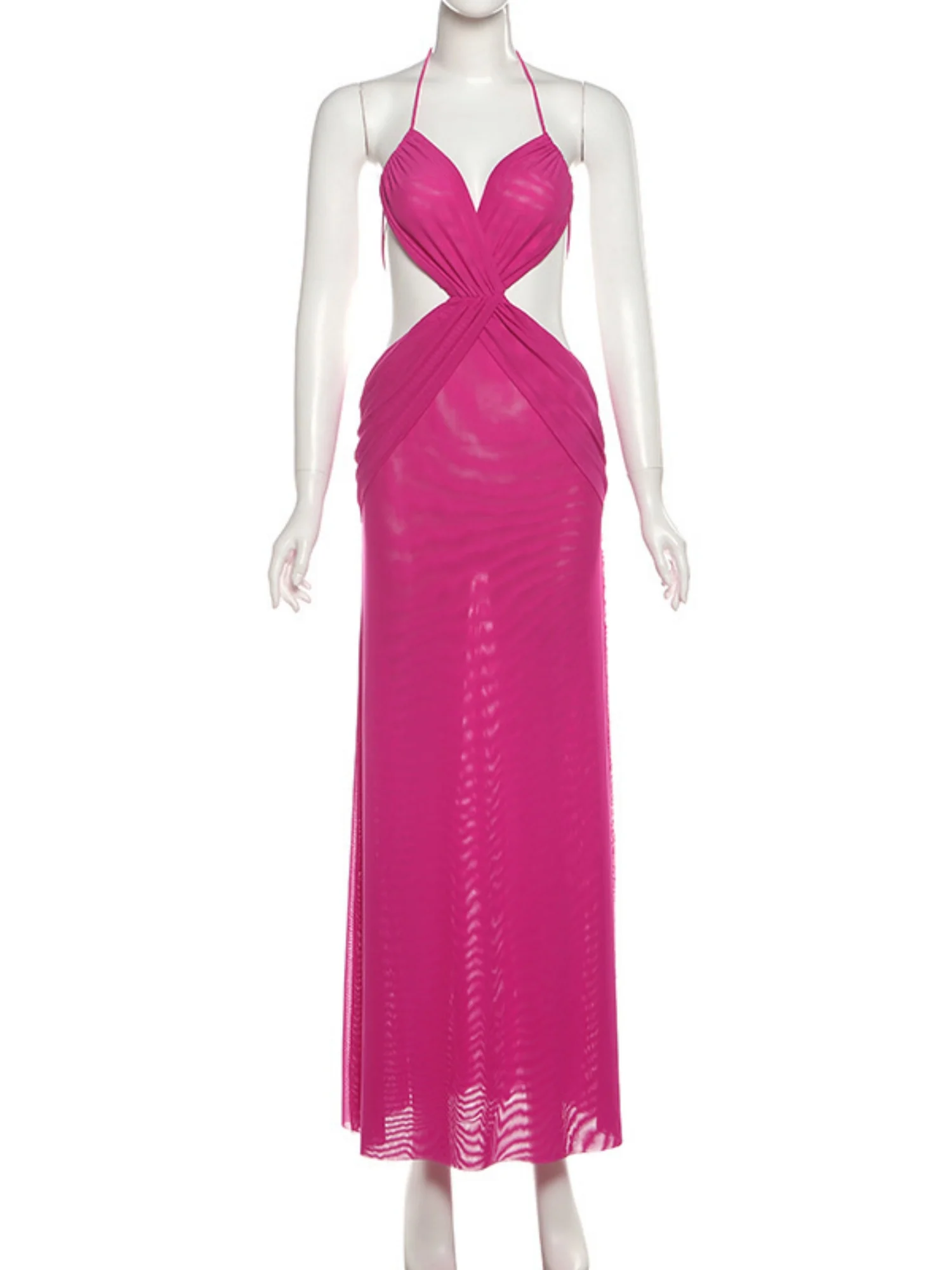 Pleated Neckband Showing Off Waist And Back Maxi Dresses - Image 5