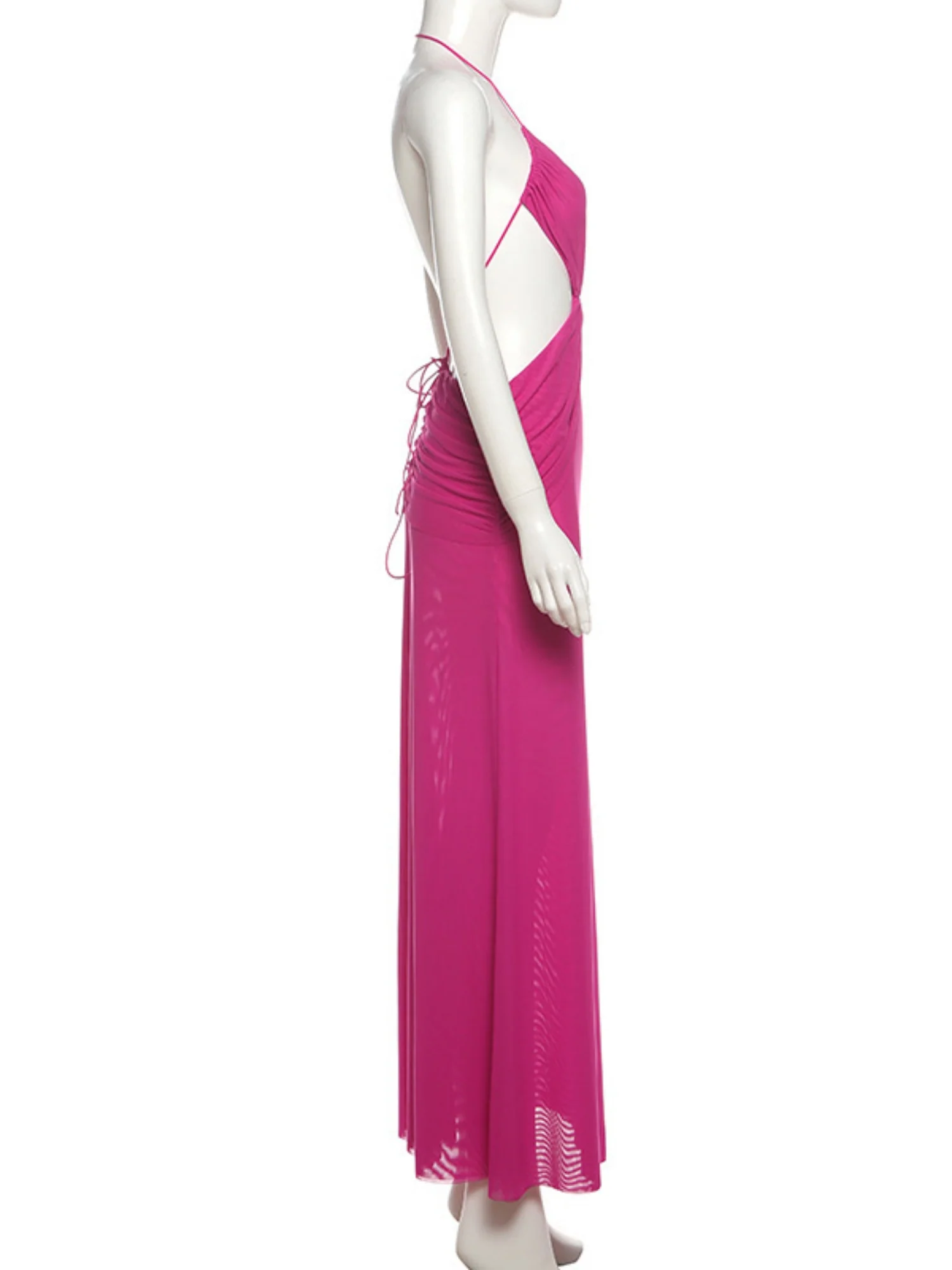 Pleated Neckband Showing Off Waist And Back Maxi Dresses - Image 6