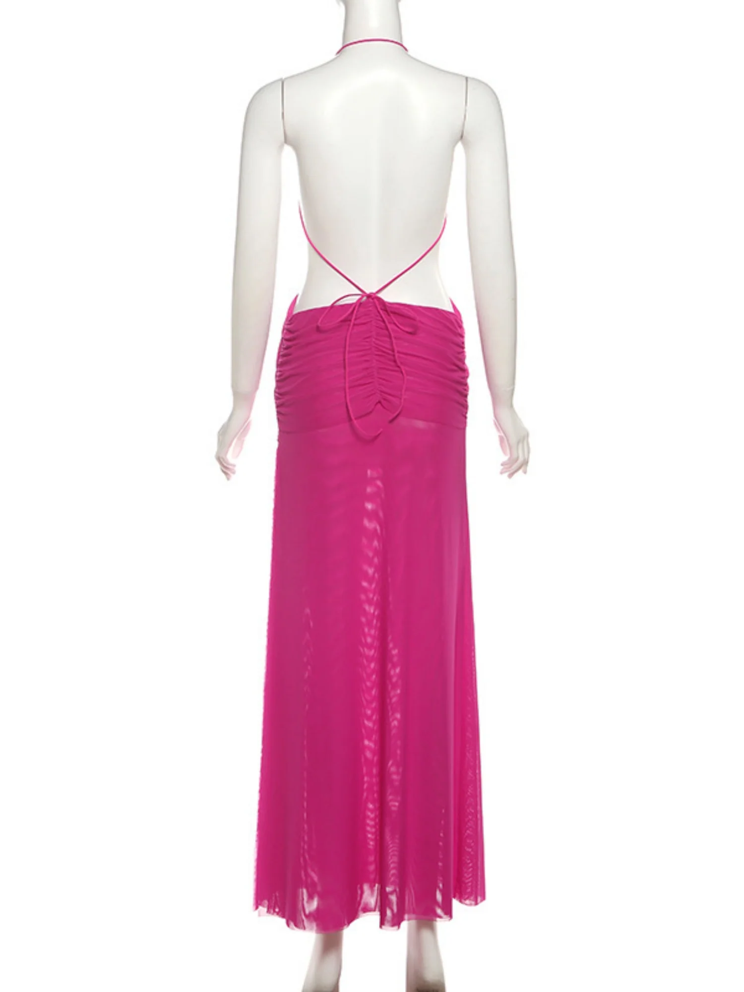Pleated Neckband Showing Off Waist And Back Maxi Dresses - Image 7