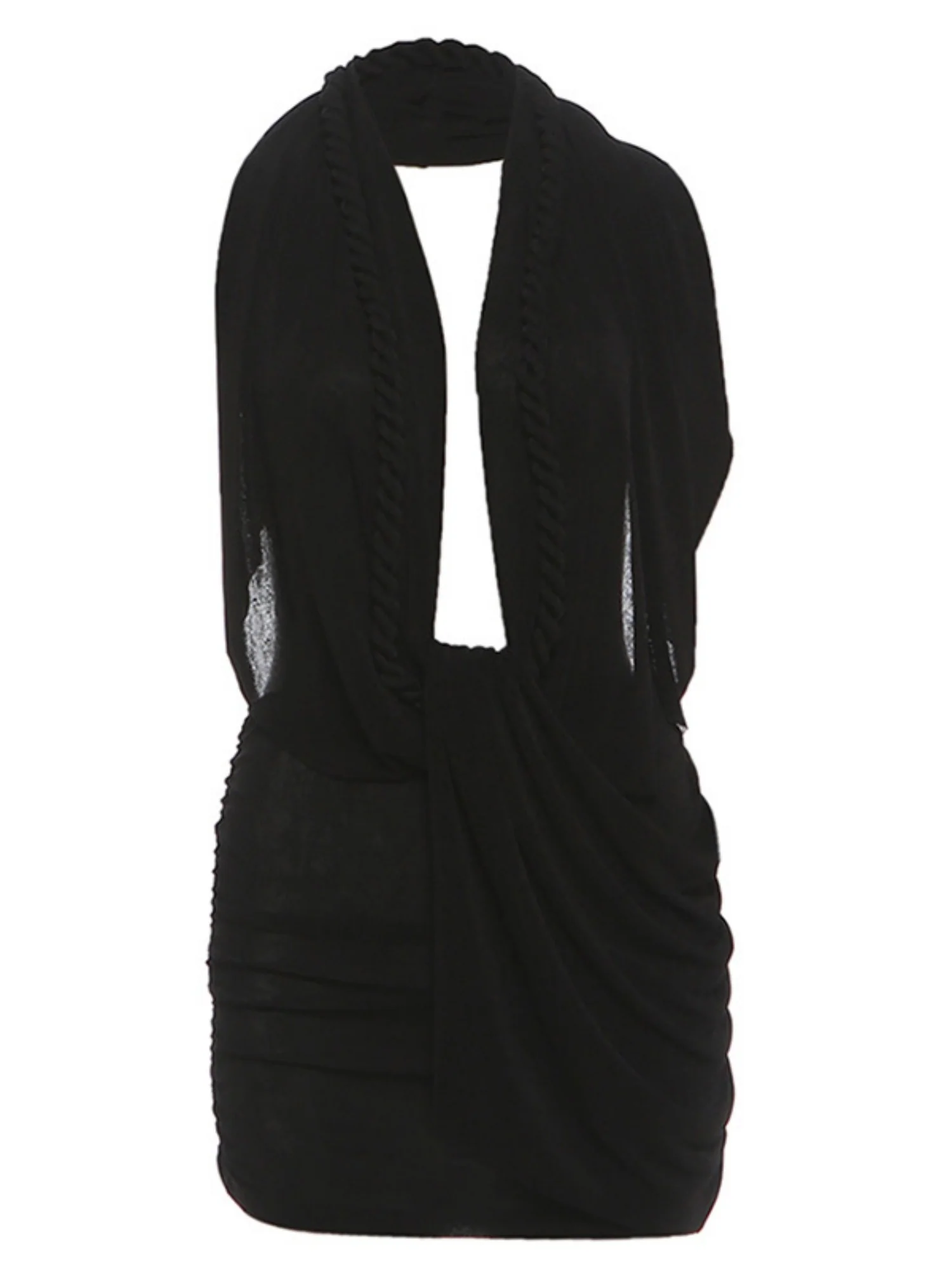 Pleated Deep V Halter Neck Exposed Backpack Buttocks Mini&Short Dresses - Image 7