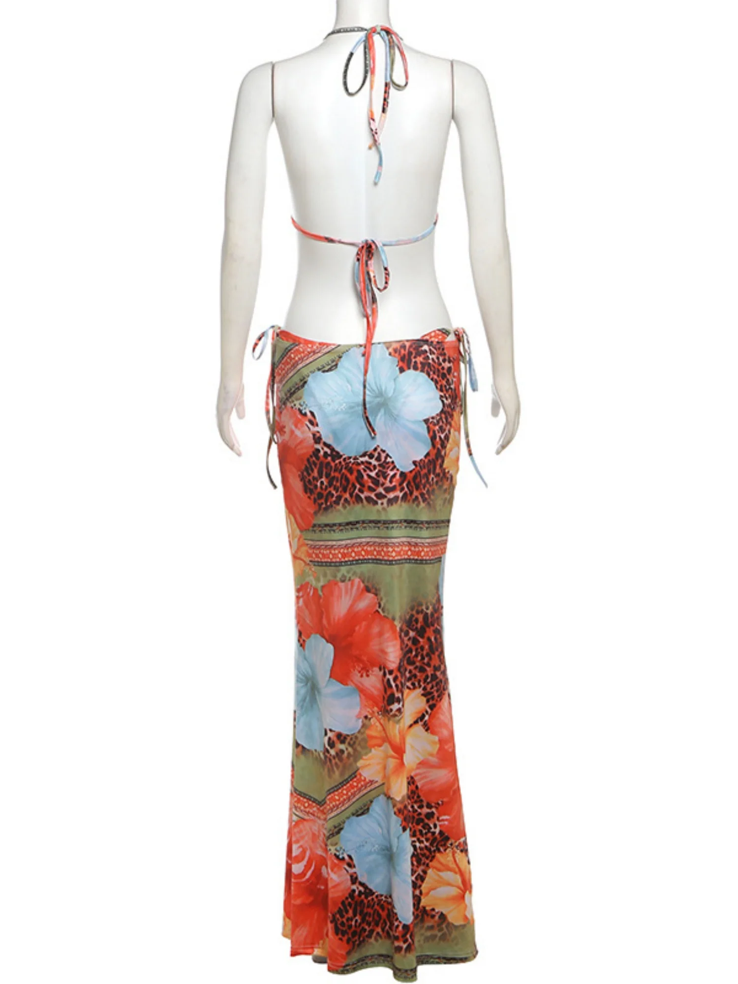 Color-blocked Print Strappy Top High-waisted Midi Skirt 3 Piece Bikinis - Image 7