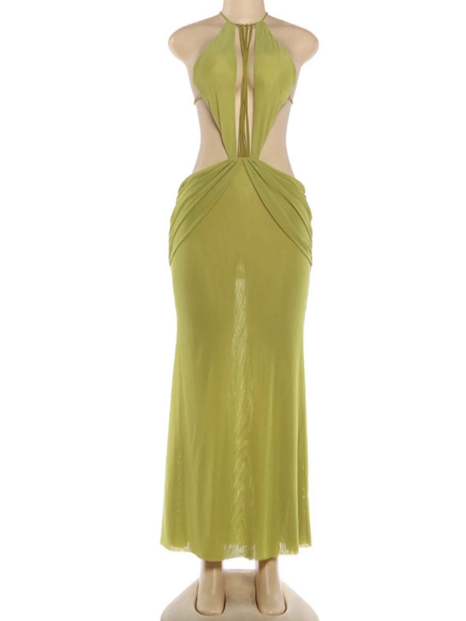 Backless Neckband Mesh Maxi Dresses - Image 5