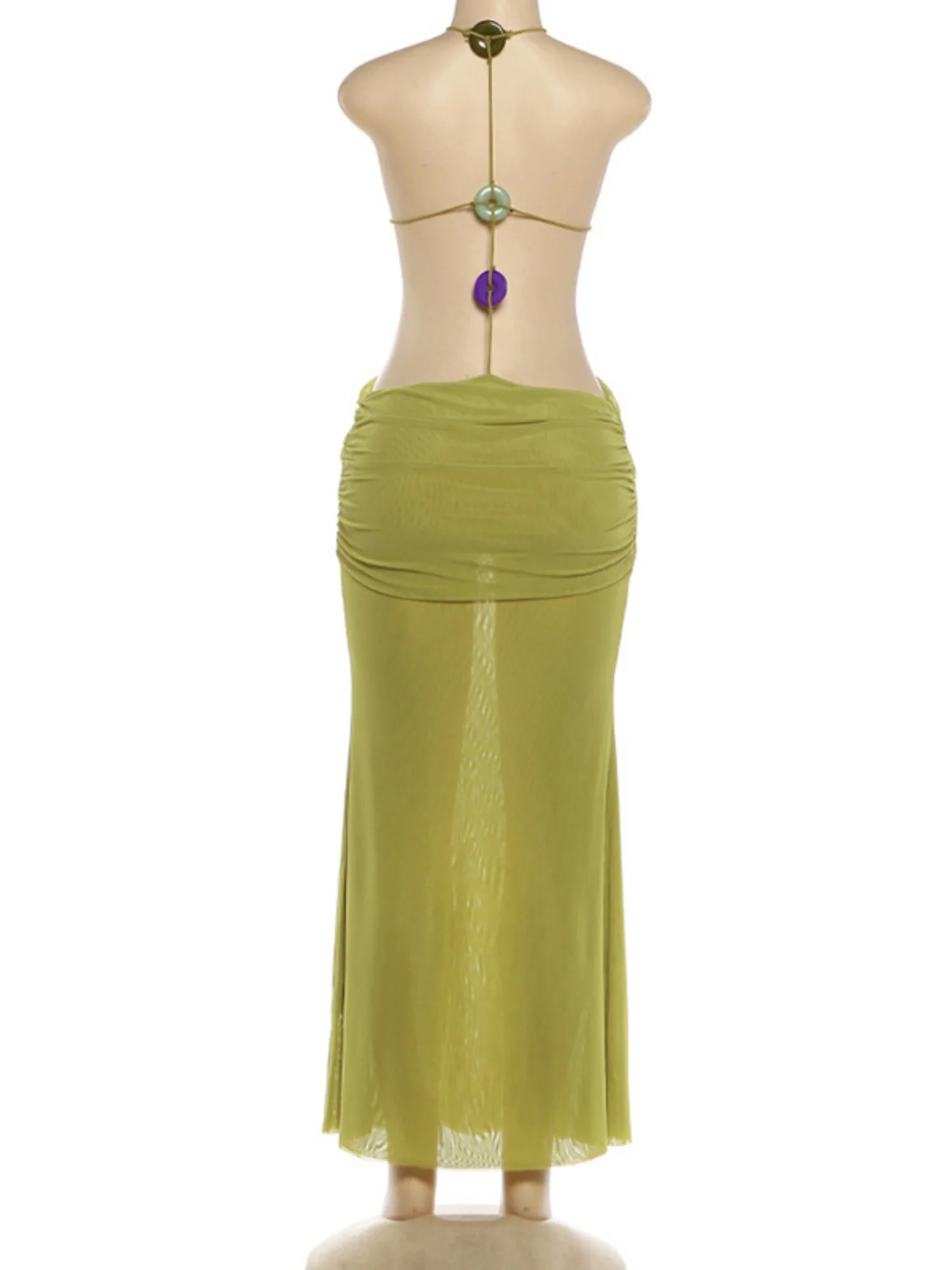 Backless Neckband Mesh Maxi Dresses - Image 7