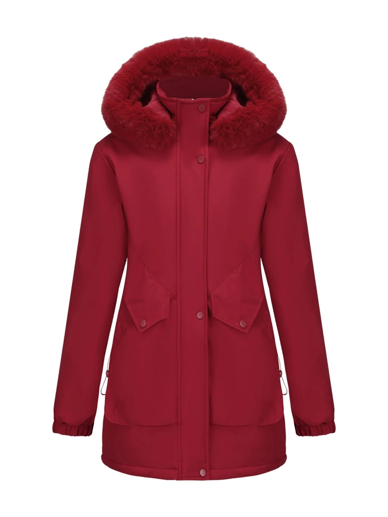 With Fur Collar Hooded For Warmth Drawstring Pocket Down Jacket - Image 17