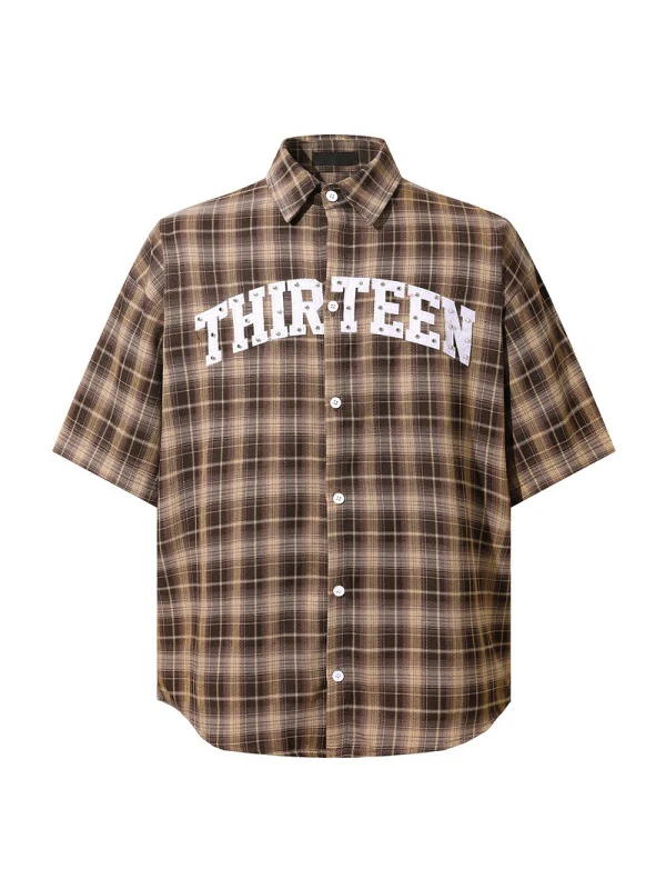 Retro Rivet Letter Embroidery Plaid Shirts - Image 2