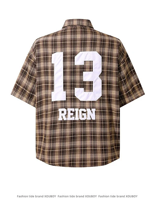 Retro Rivet Letter Embroidery Plaid Shirts - Image 3