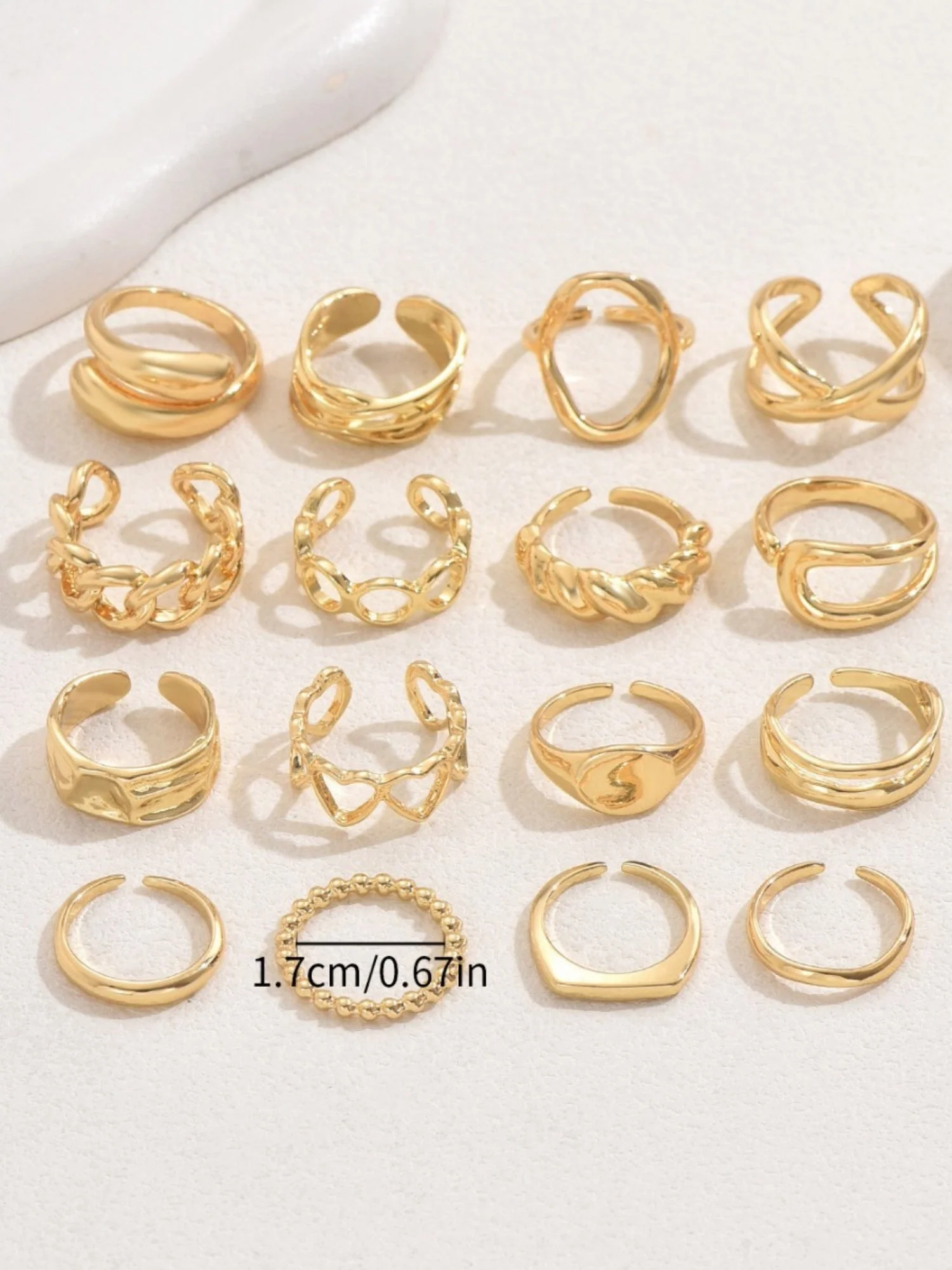 16-piece Set Adjustable Opening Geometric Heart Design Rings - Image 3