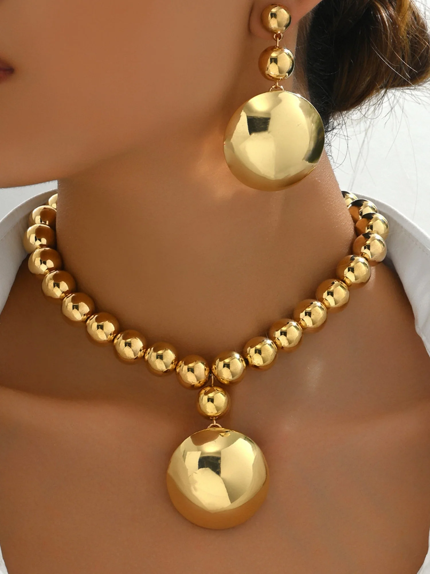 Metal Beads Necklace And Earrings Jewelry Sets - Image 2