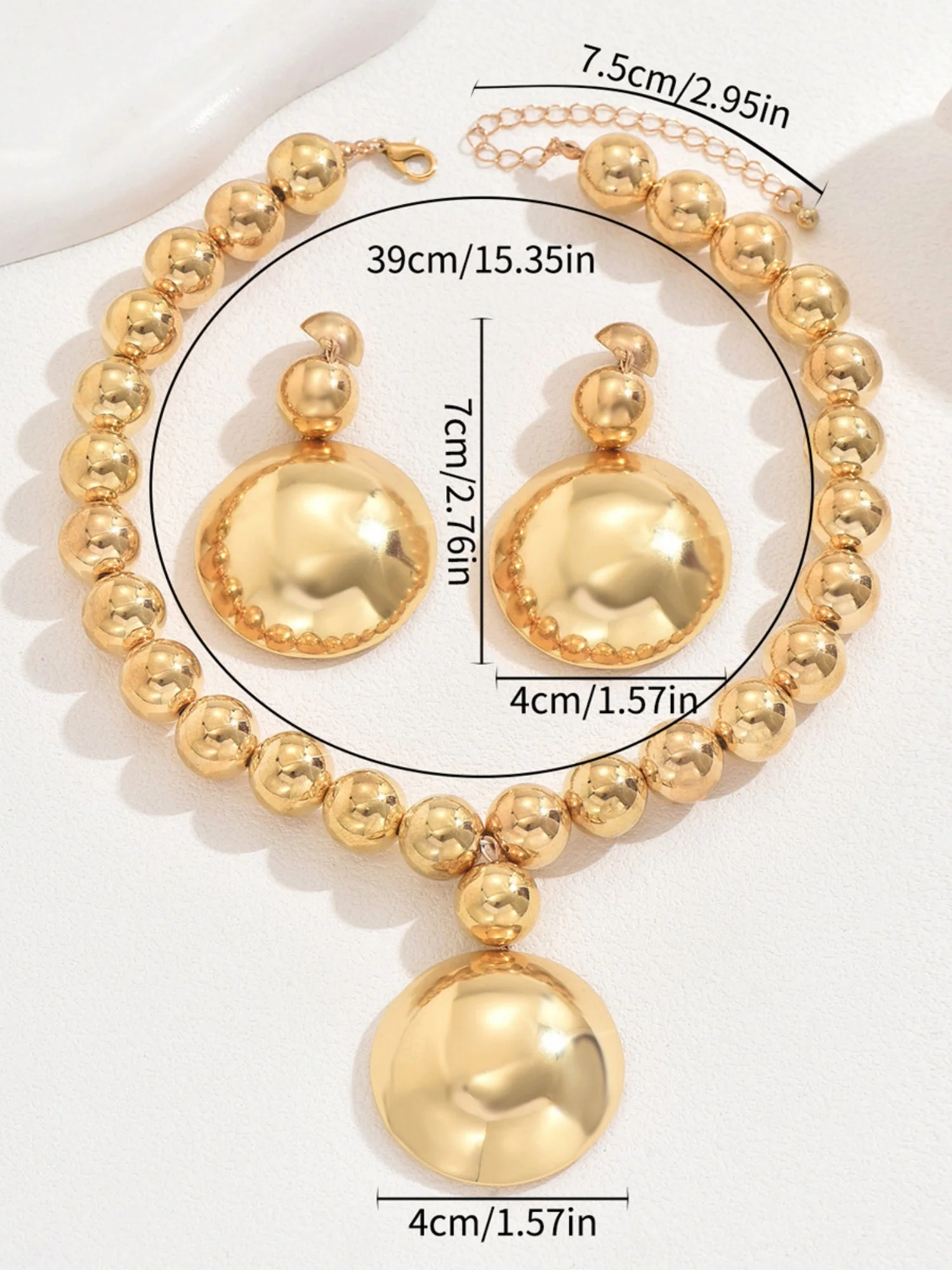Metal Beads Necklace And Earrings Jewelry Sets - Image 3