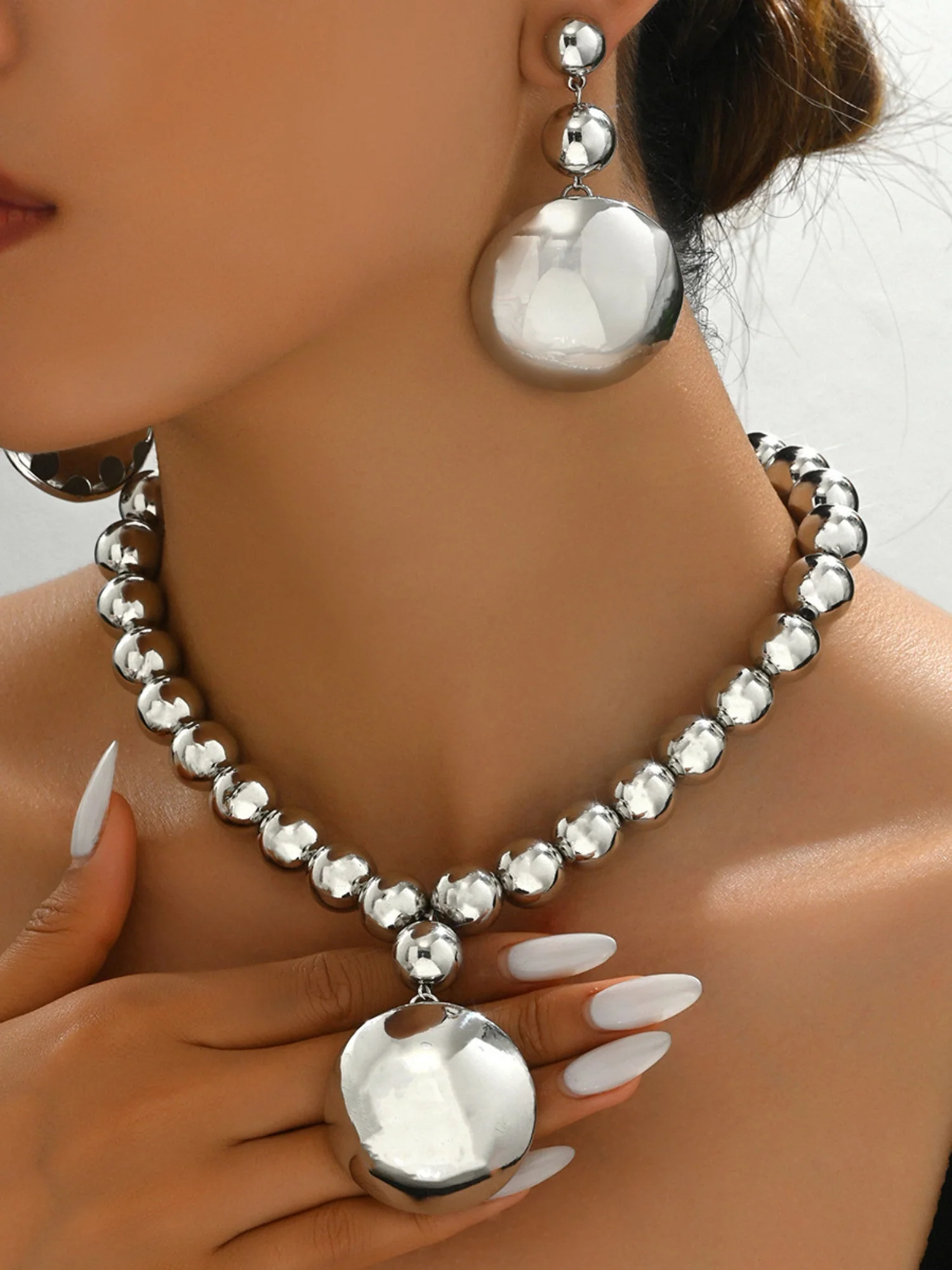 Metal Beads Necklace And Earrings Jewelry Sets - Image 5