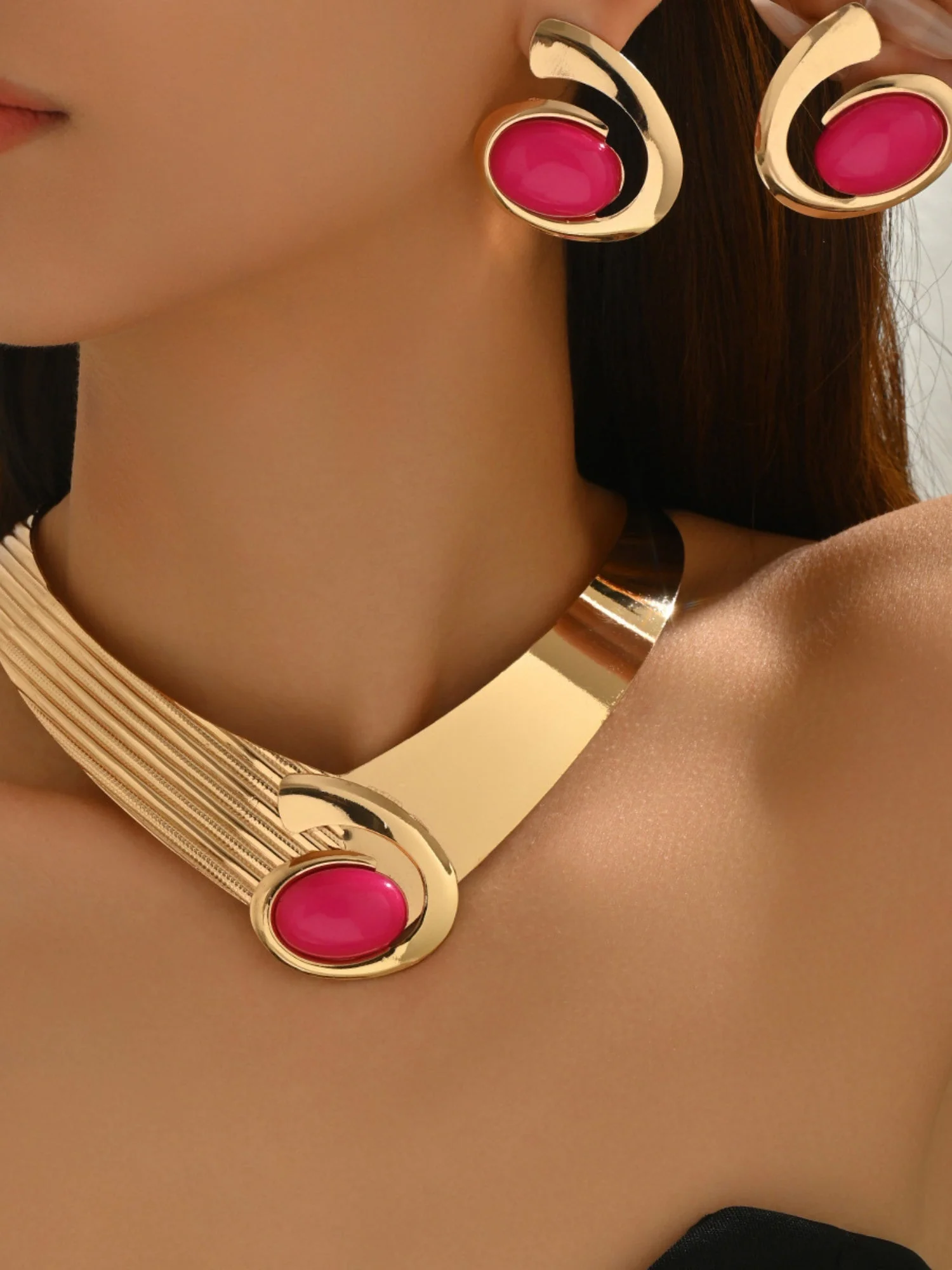 Inlaid Gemstones Necklace And Earrings Jewelry Sets - Image 5