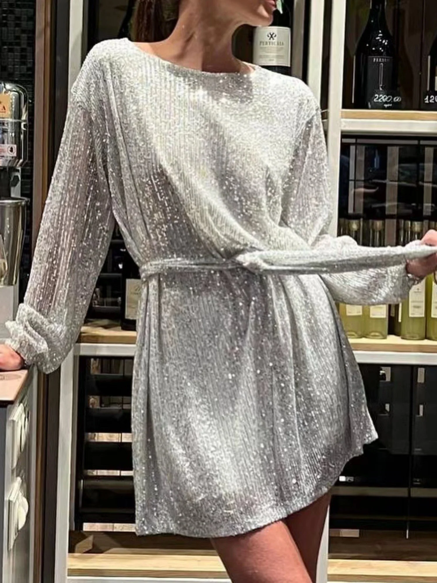 Sequins Waist Shaping Short Sleeves Mini&Short Dresses - Image 3