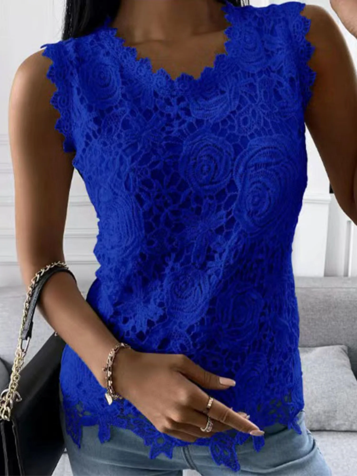 Lace Trim Crew Neck Tank Tops&Camis - Image 5