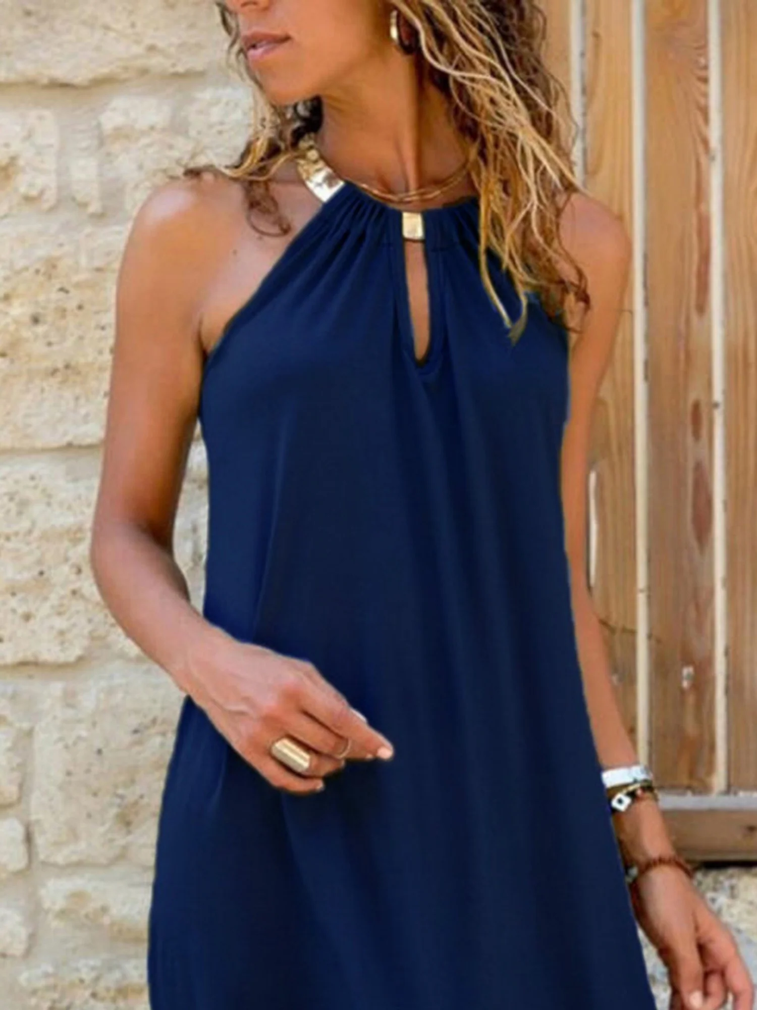 Metal Ring Neckband Hollow Out Sleeveless Mini&Short Dresses - Image 4