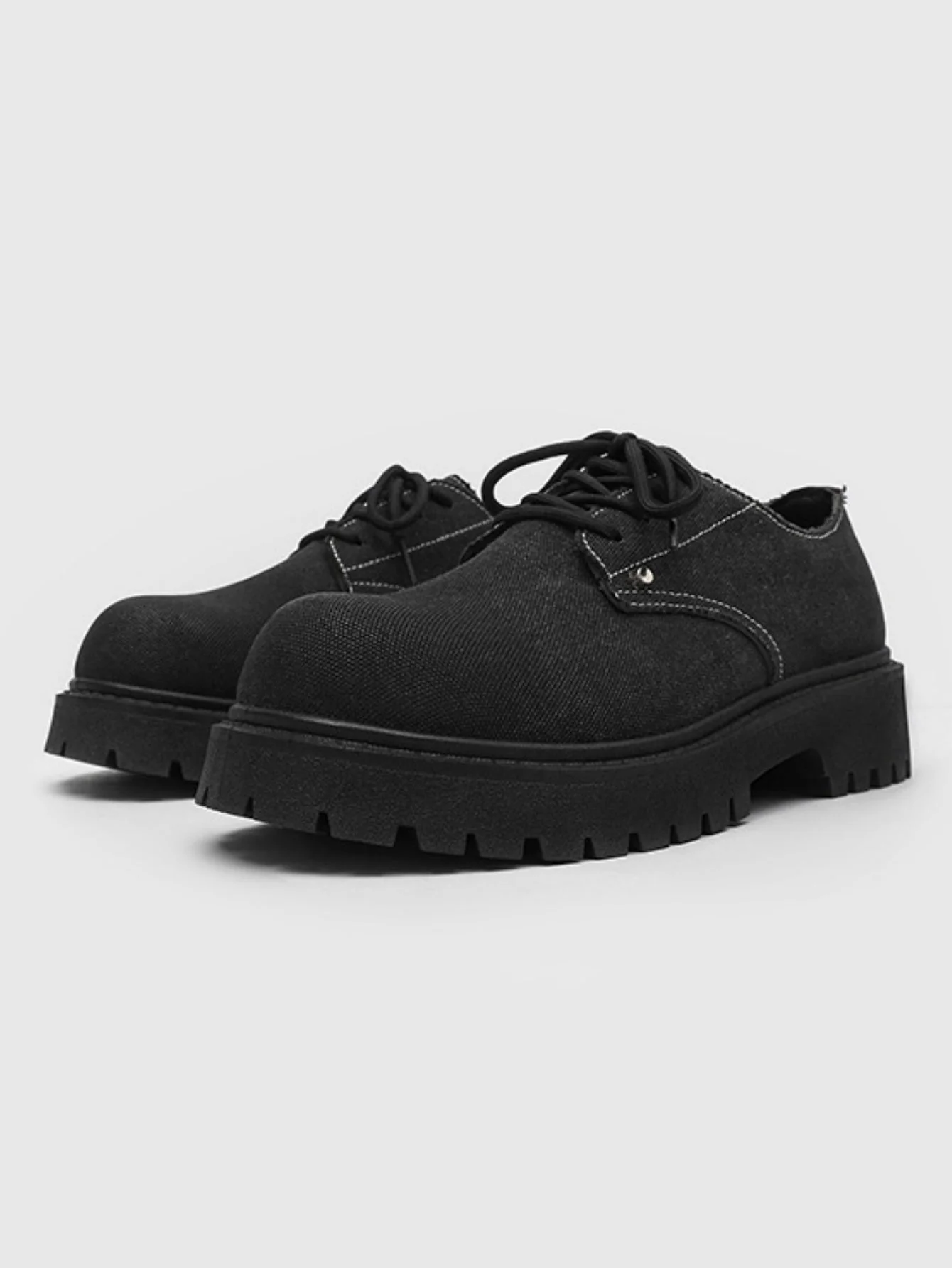 Black Canvas Chunky Sole Derby Shoes - Image 5