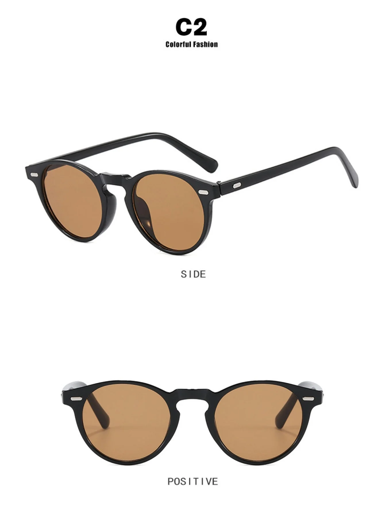 Round Frame Retro Minimalist Style Sunglasses - Image 8