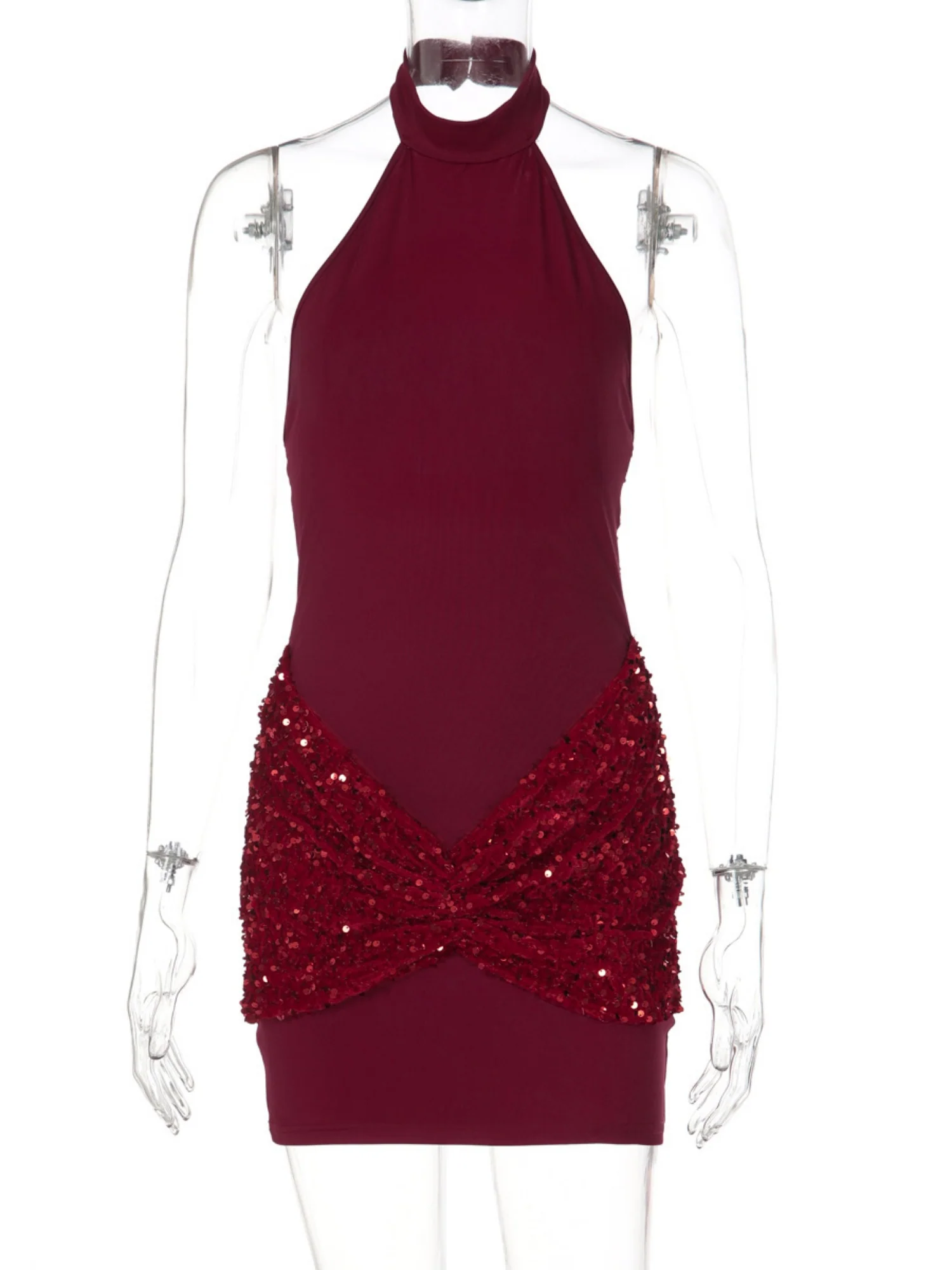 Sequins Exposed Backpack Buttocks Halter-neck Sleeveless Mini&Short Dresses - Image 4
