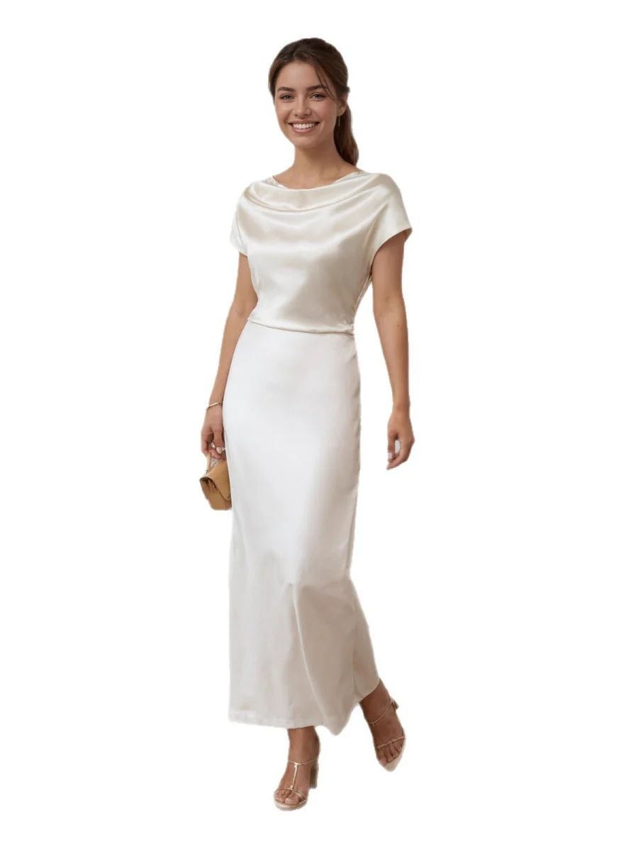 Satin Slim-fit Off Shoulder Lace Up Midi Dresses - Image 4