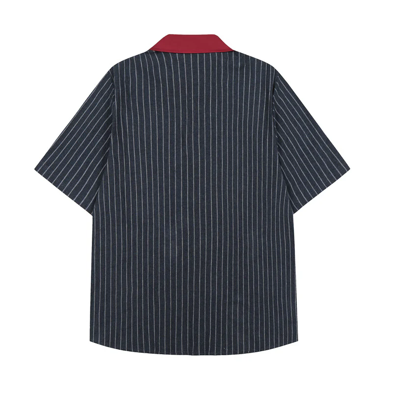 Retro Color-blocked Stripes Loose-fit Shirts - Image 3