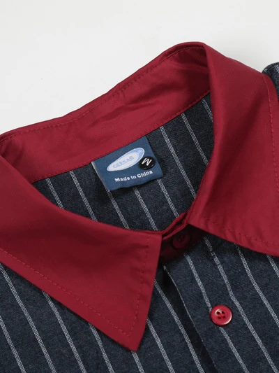 Retro Color-blocked Stripes Loose-fit Shirts - Image 4