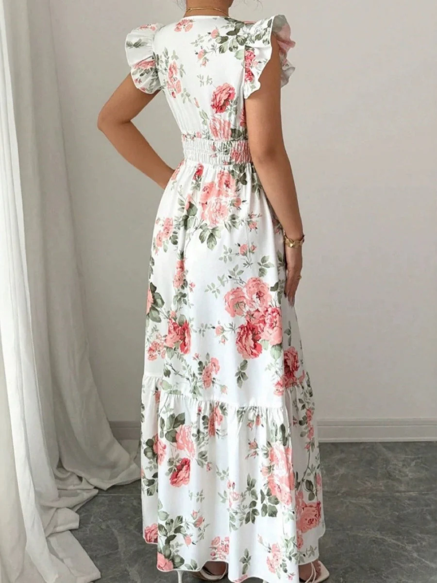 Ruffle Plants And Flowers Printed Long Dress - Image 3