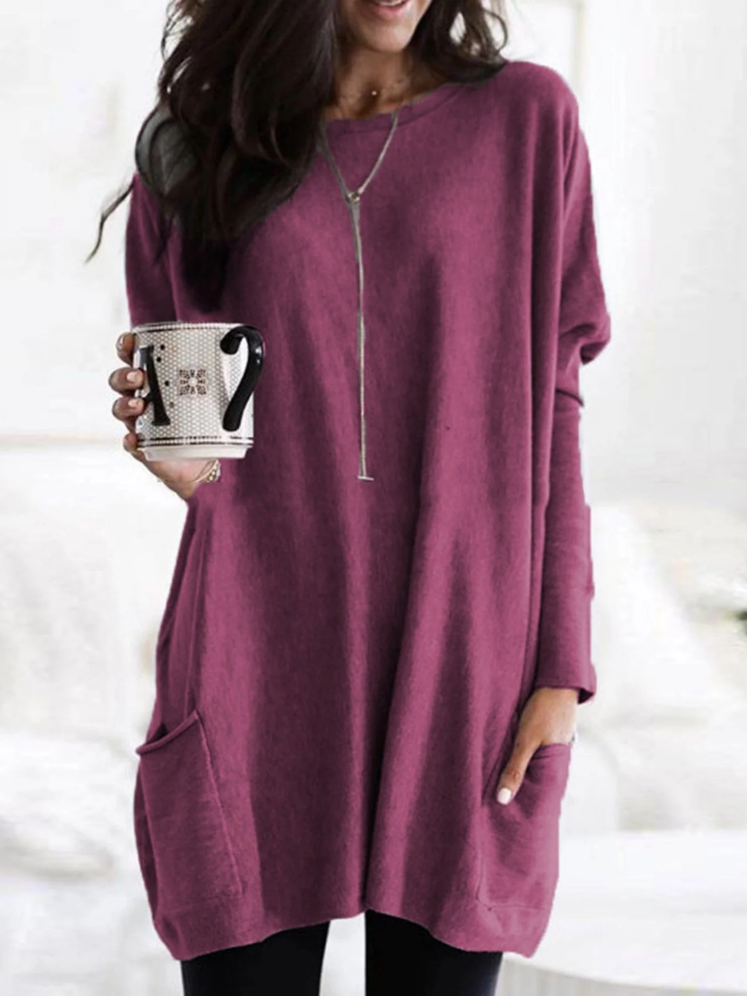 Pocket Round Neck Long Sleeve T-shirts - Image 3