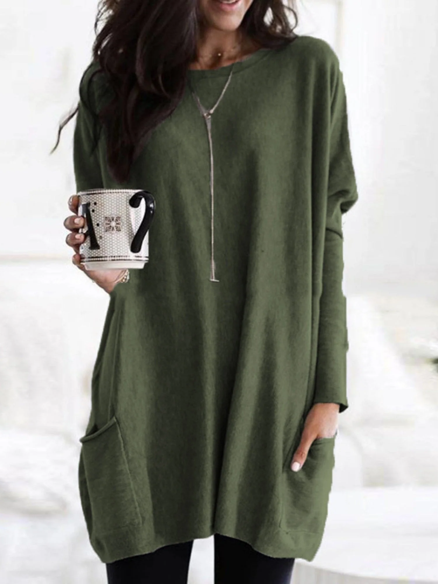 Pocket Round Neck Long Sleeve T-shirts - Image 6