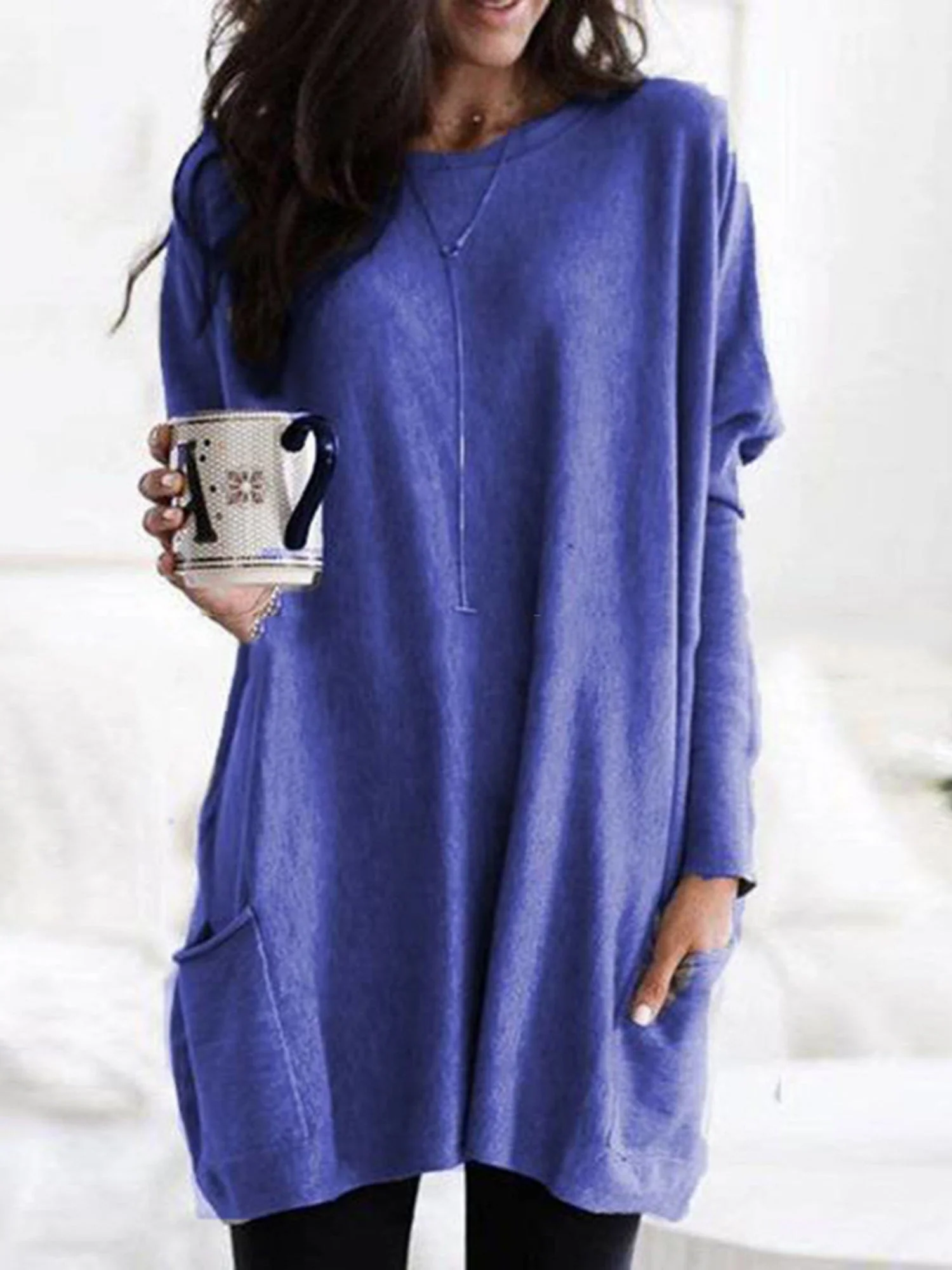 Pocket Round Neck Long Sleeve T-shirts - Image 9