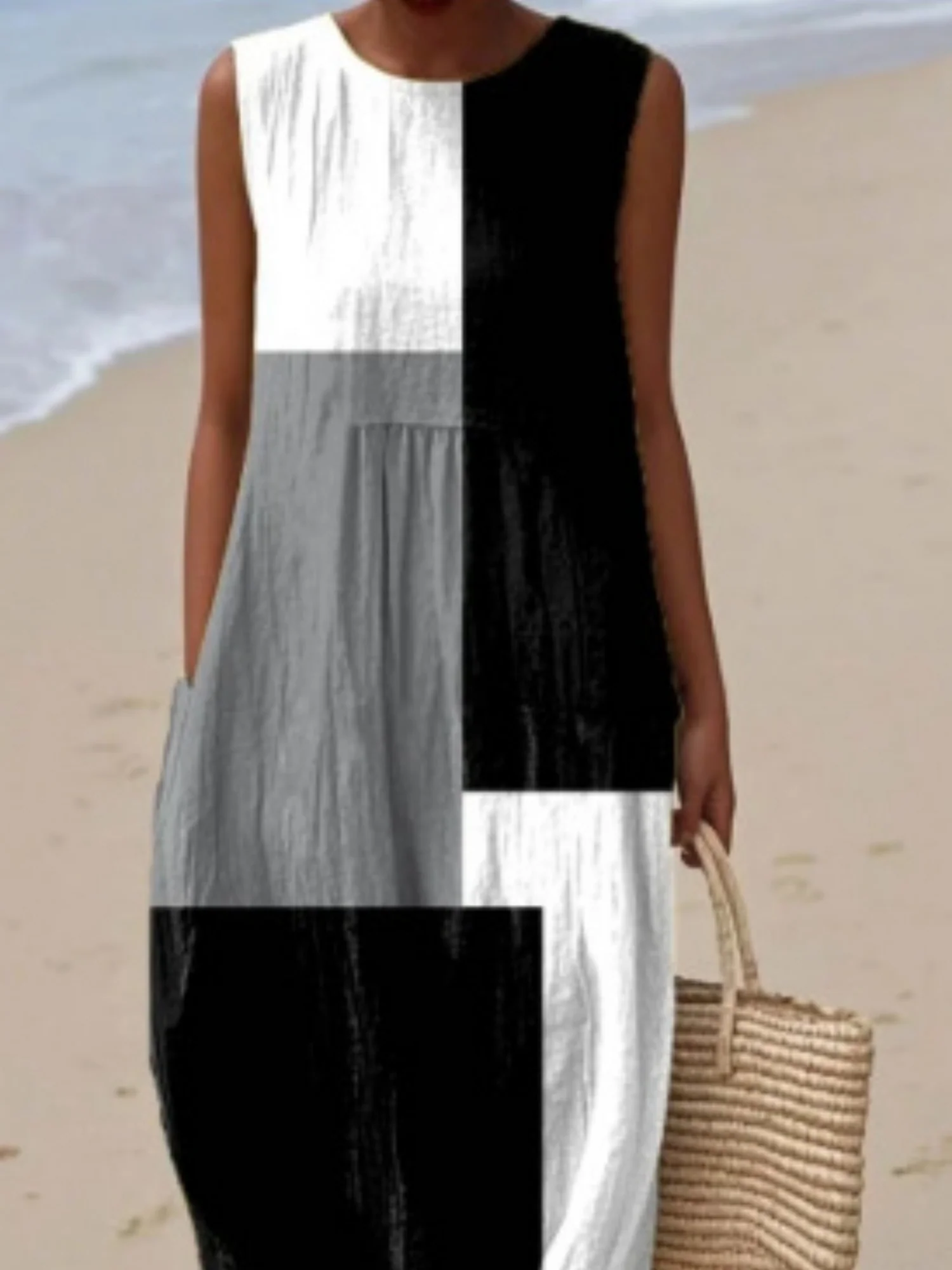 Printed Pocket Round Neck Sleeveless Maxi Dresses - Image 10