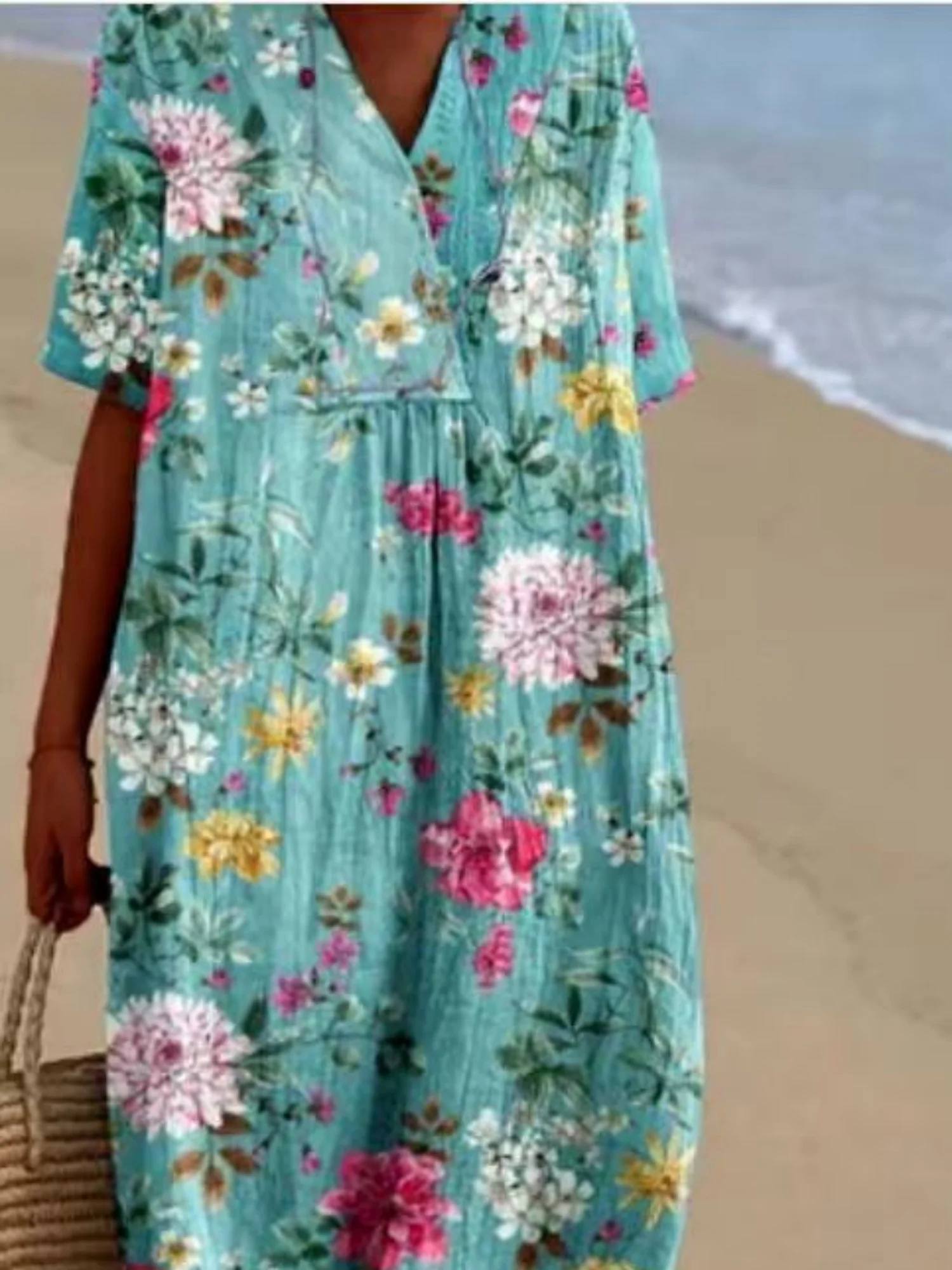Printed Pocket Round Neck Sleeveless Maxi Dresses - Image 3