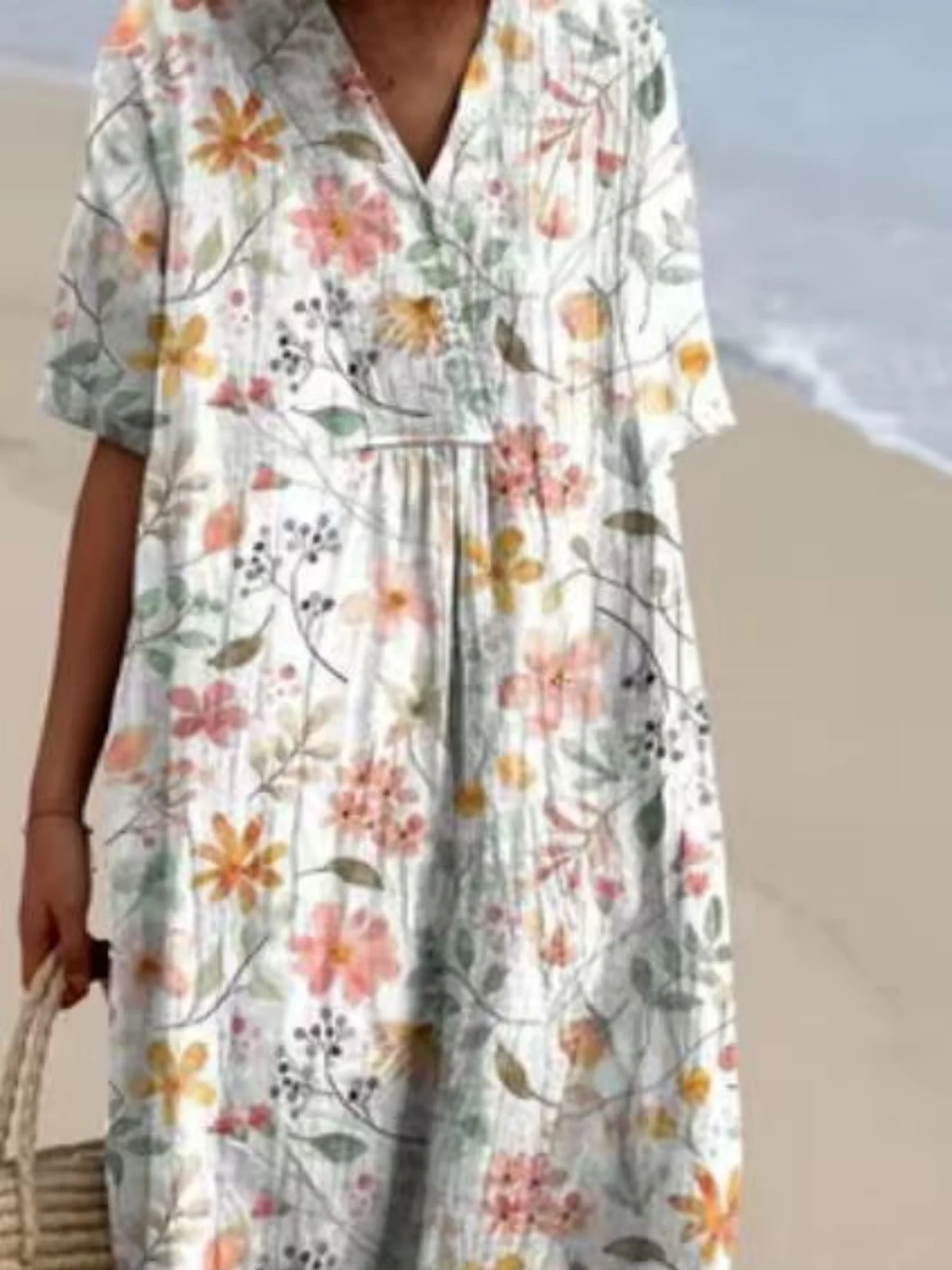Printed Pocket Round Neck Sleeveless Maxi Dresses - Image 4