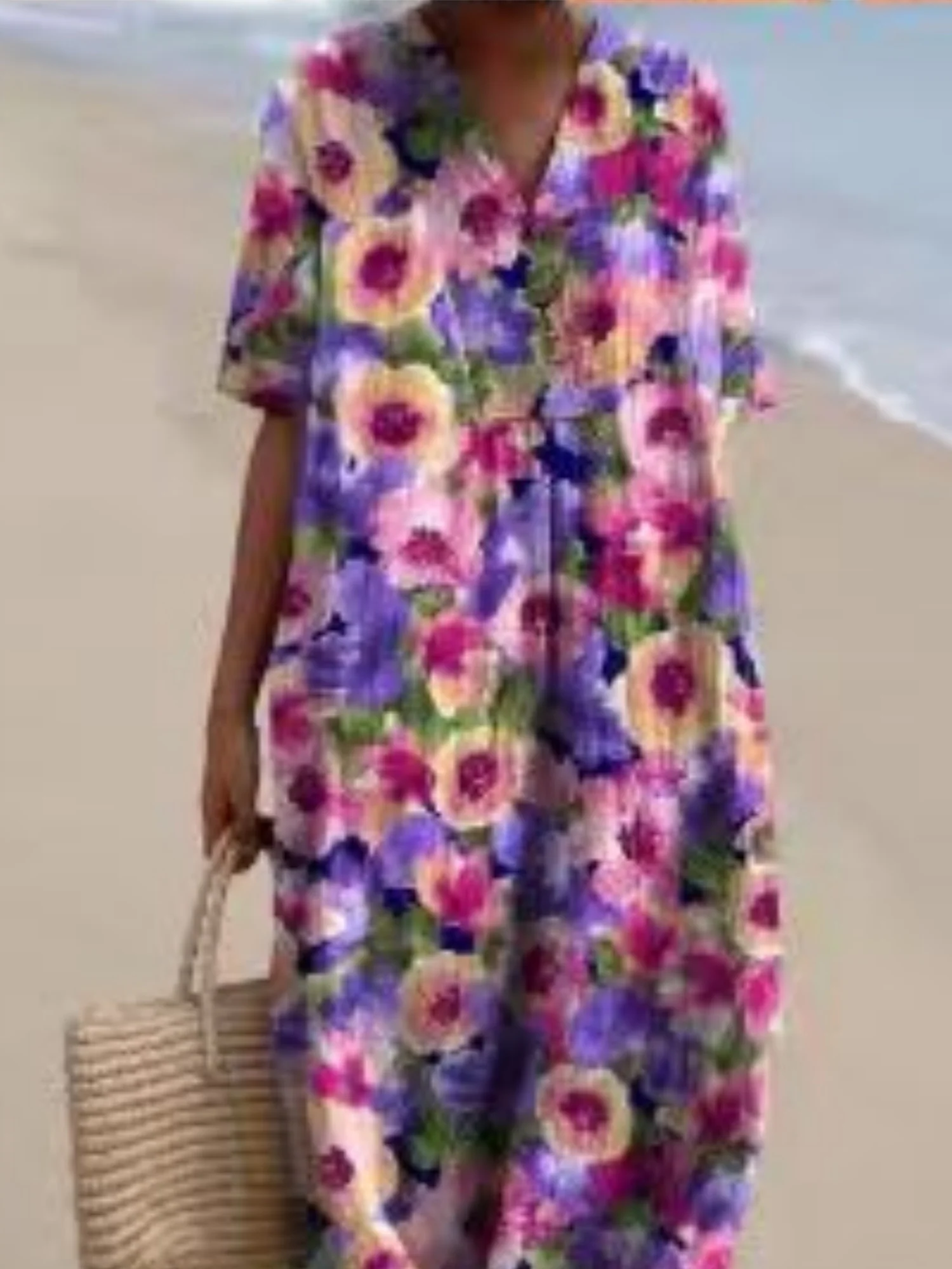 Printed Pocket Round Neck Sleeveless Maxi Dresses - Image 5