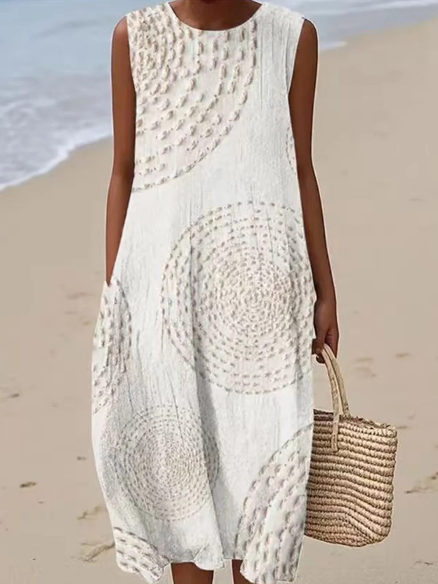 Printed Pocket Round Neck Sleeveless Maxi Dresses - Image 9