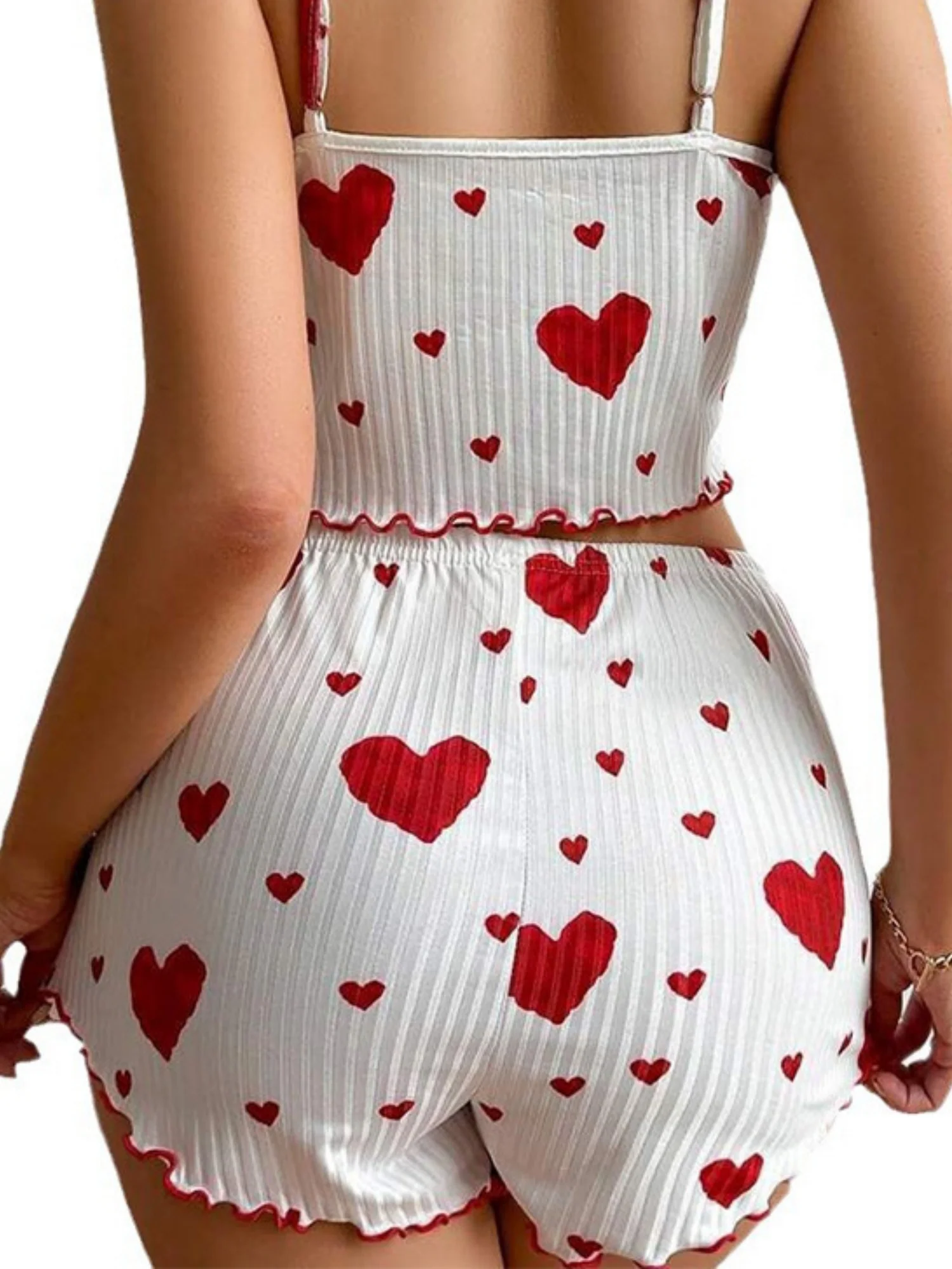 Heart Print Suspender Shorts Pajama Set - Image 2