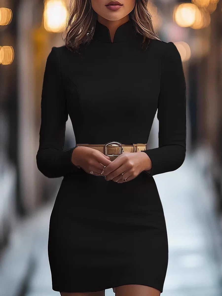 Grace White Hip-hugging Stand Collar Commuting Mini&Short Dresses - Image 2