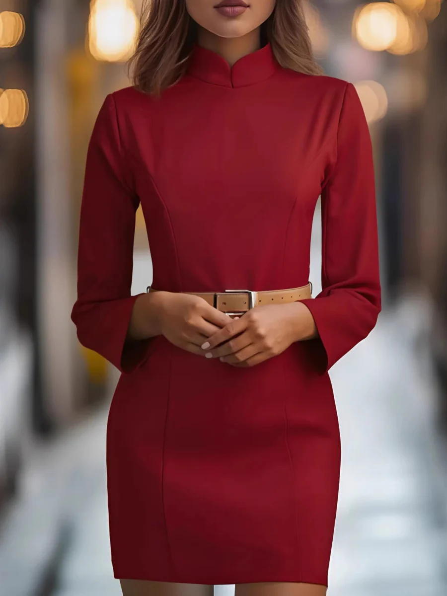 Grace White Hip-hugging Stand Collar Commuting Mini&Short Dresses - Image 3