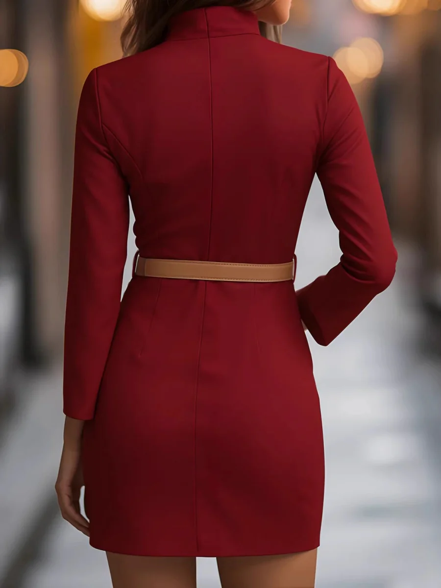 Grace White Hip-hugging Stand Collar Commuting Mini&Short Dresses - Image 4