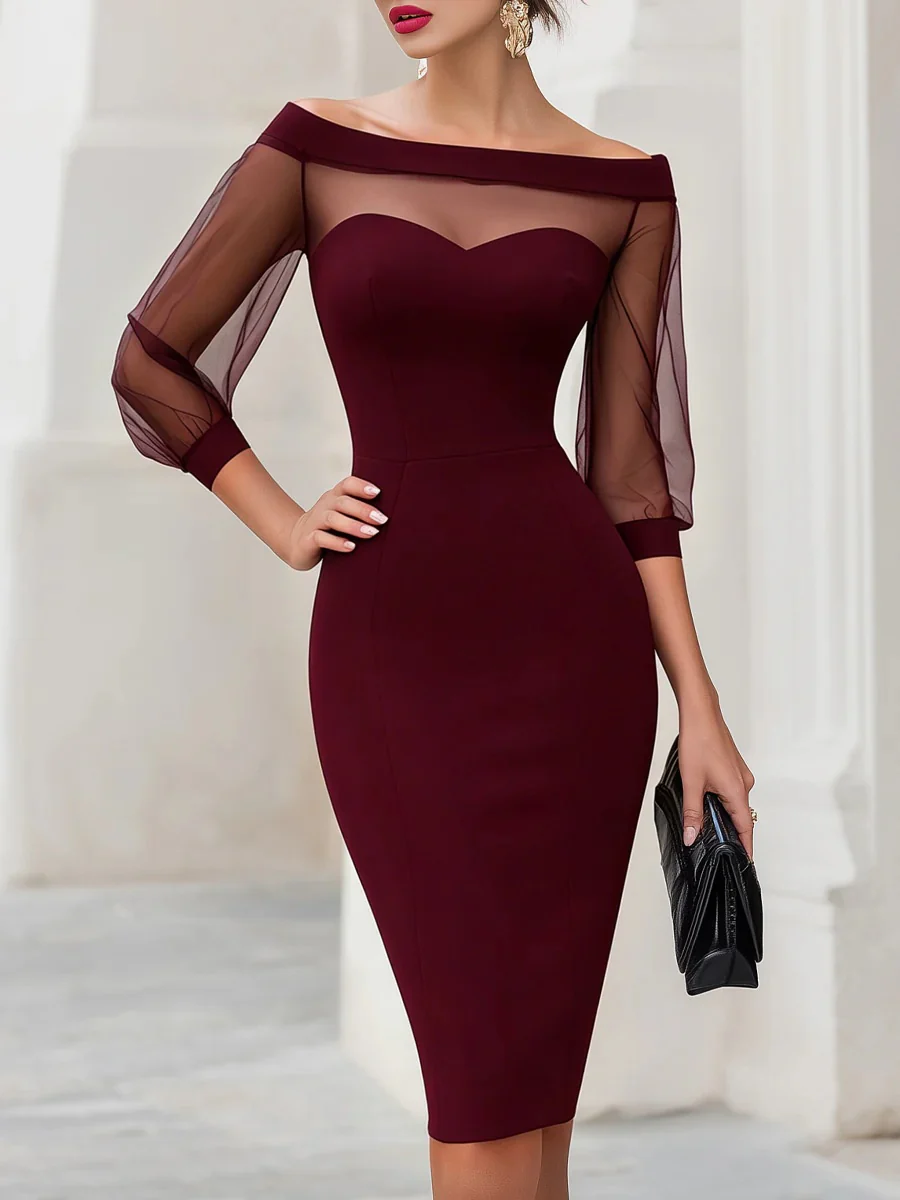 Off-shoulder Mesh Perspective Hip-hugging Mini&Short Dresses - Image 9
