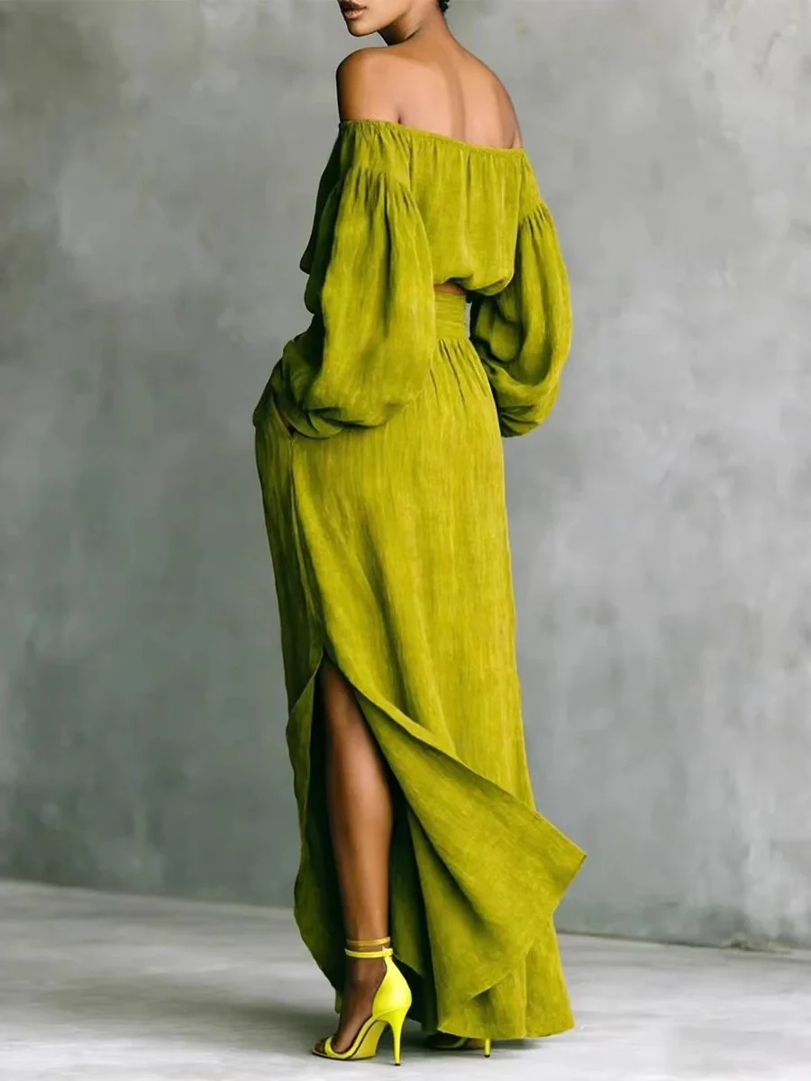 Off Shoulder Cropped Long-sleeved Two-piece Suit - Image 3