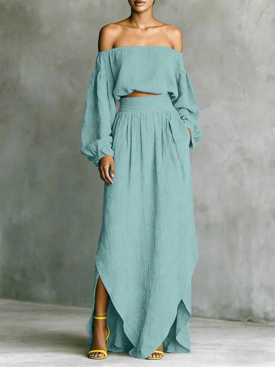 Off Shoulder Cropped Long-sleeved Two-piece Suit - Image 5