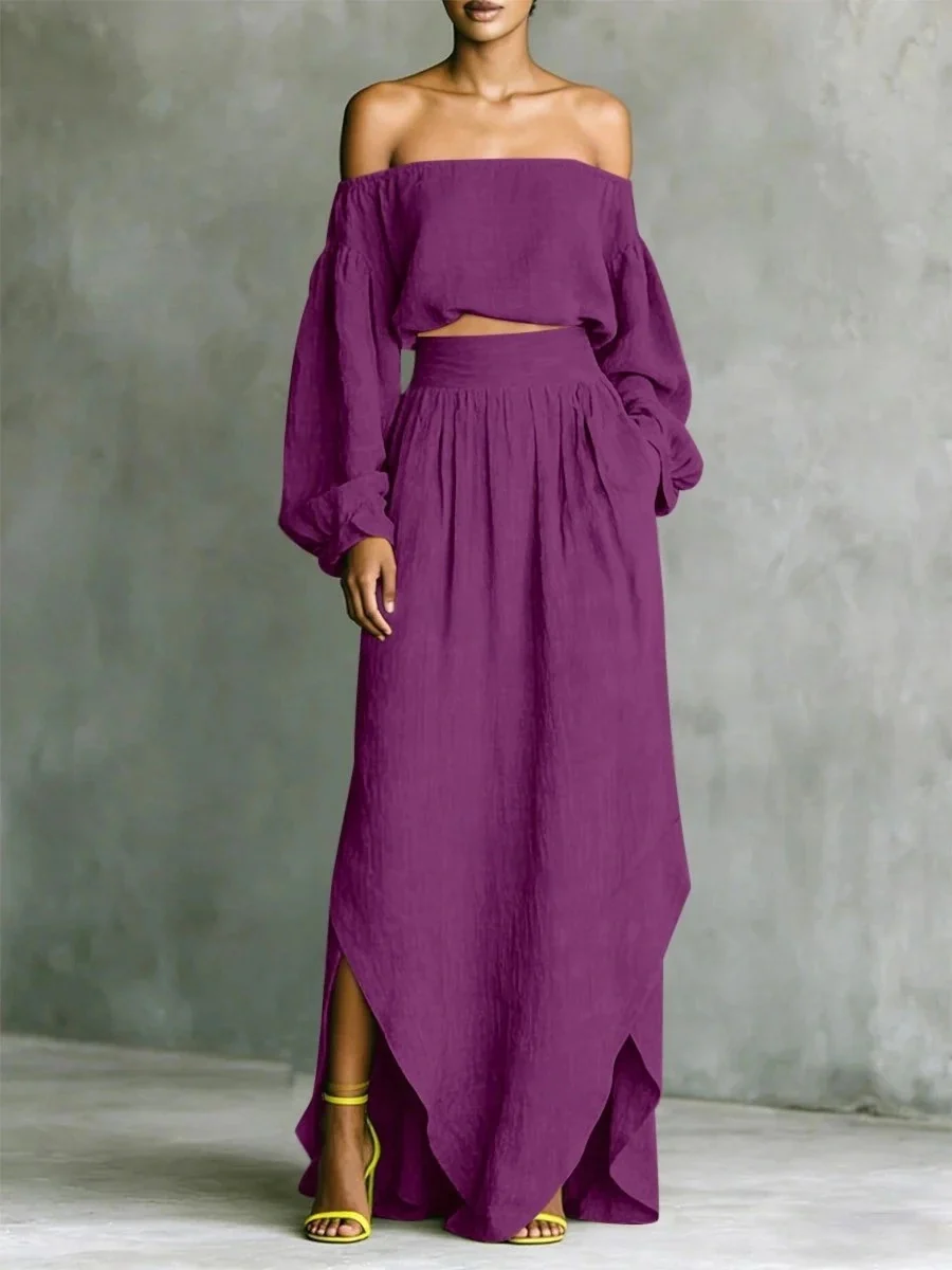 Off Shoulder Cropped Long-sleeved Two-piece Suit - Image 7