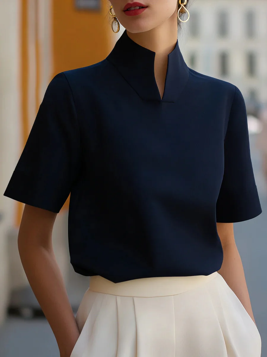 Stand Collar Short Sleeve Jacket Grace Shirts - Image 5