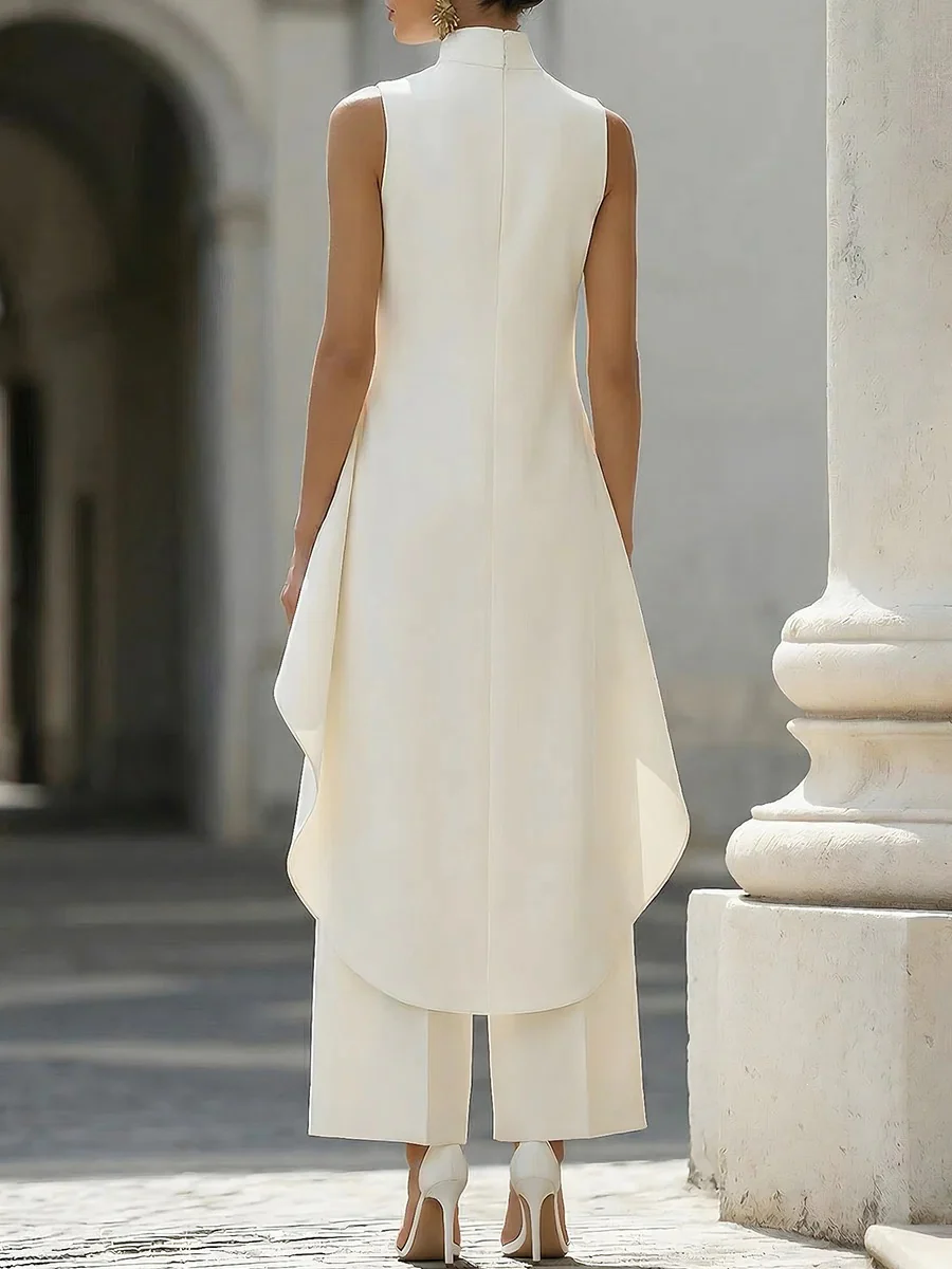 Commuting Temperament Sleeveless Top With Irregular Hem Straight-leg Trousers Set 2-piece Sets - Image 2