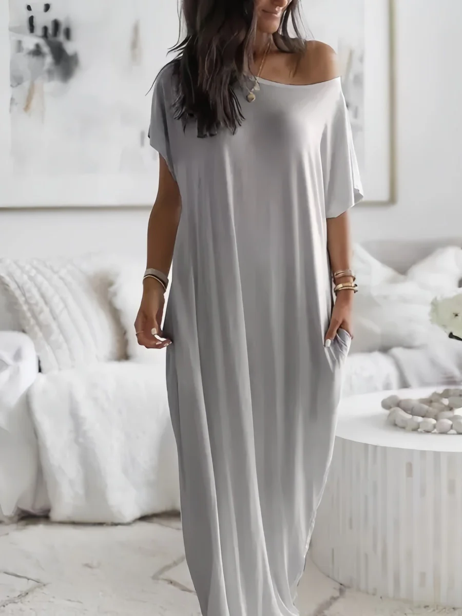 Sloping Shoulders Pocket Straight-fit Loose-fit Maxi Dresses - Image 3